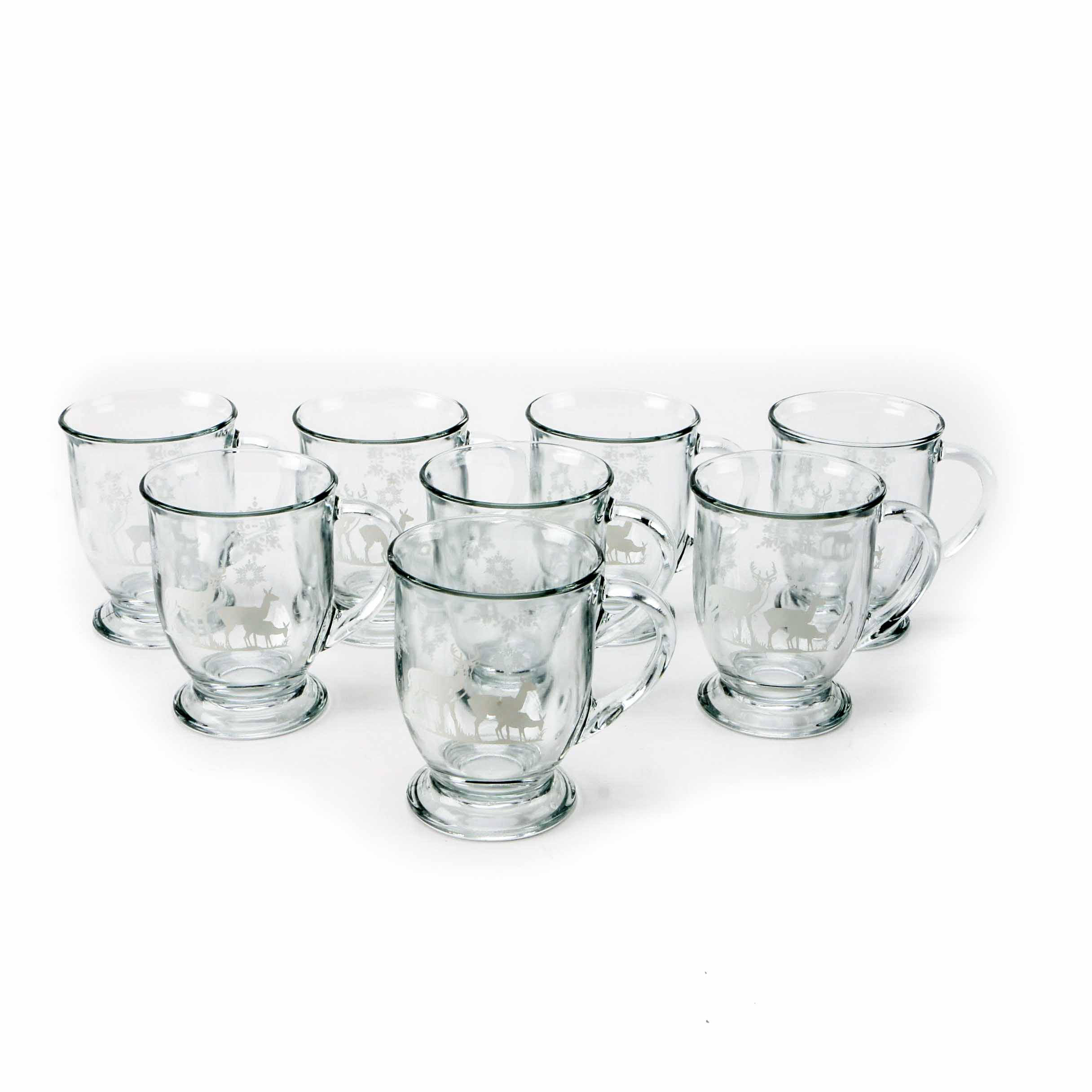 Anchor Hocking Glass Mug Set With Snowflake and Deer Design