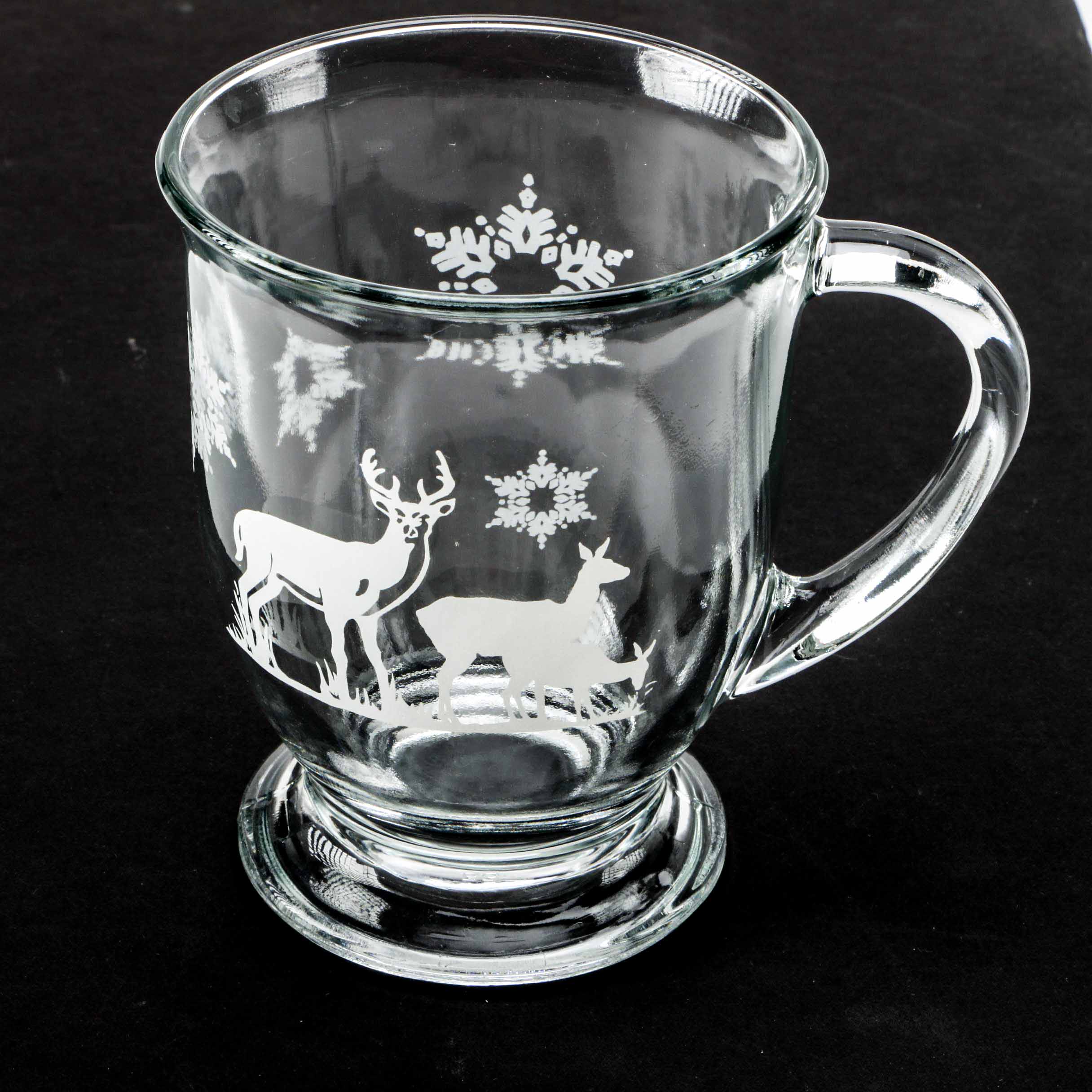 Anchor Hocking Glass Mug Set With Snowflake and Deer Design