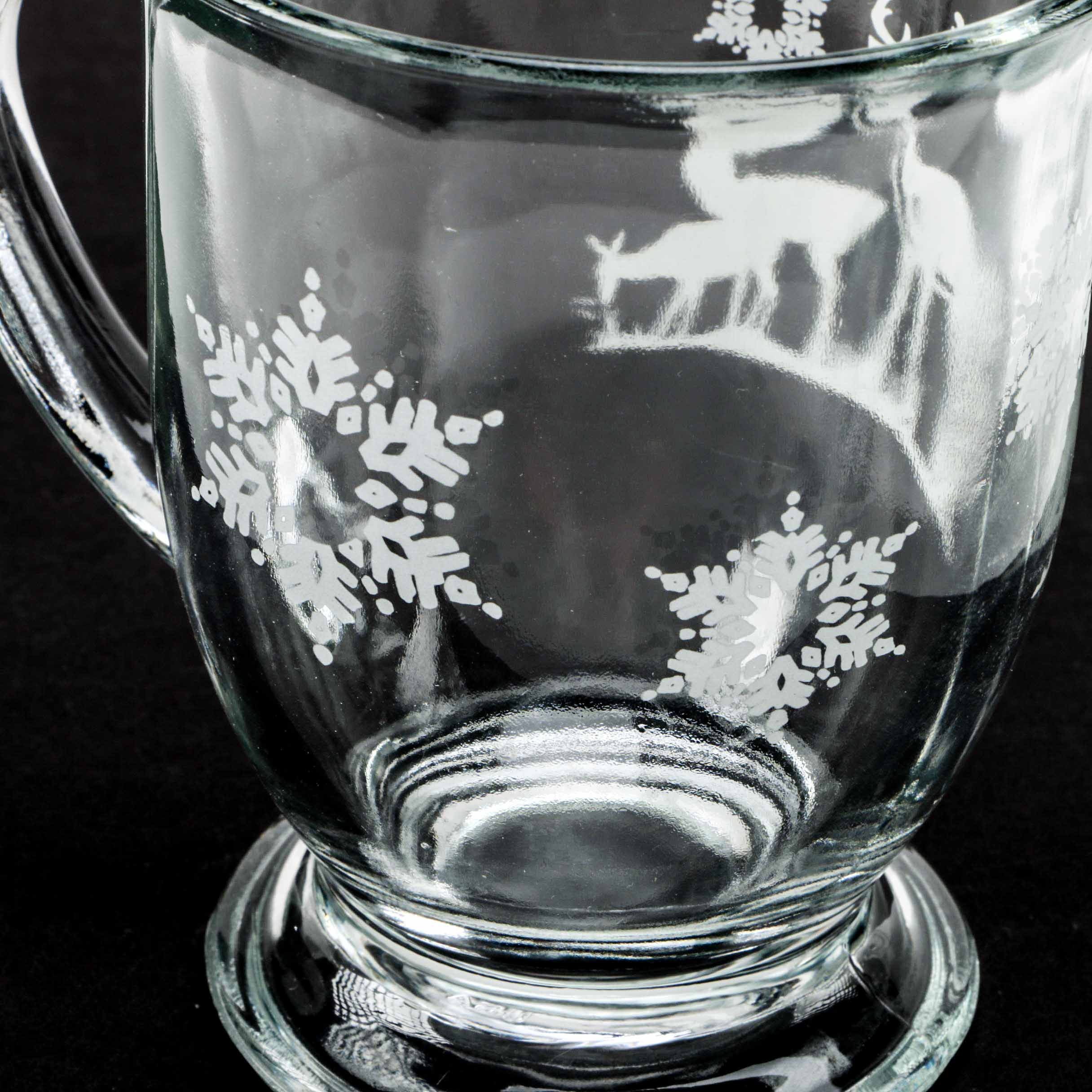 Anchor Hocking Glass Mug Set With Snowflake and Deer Design