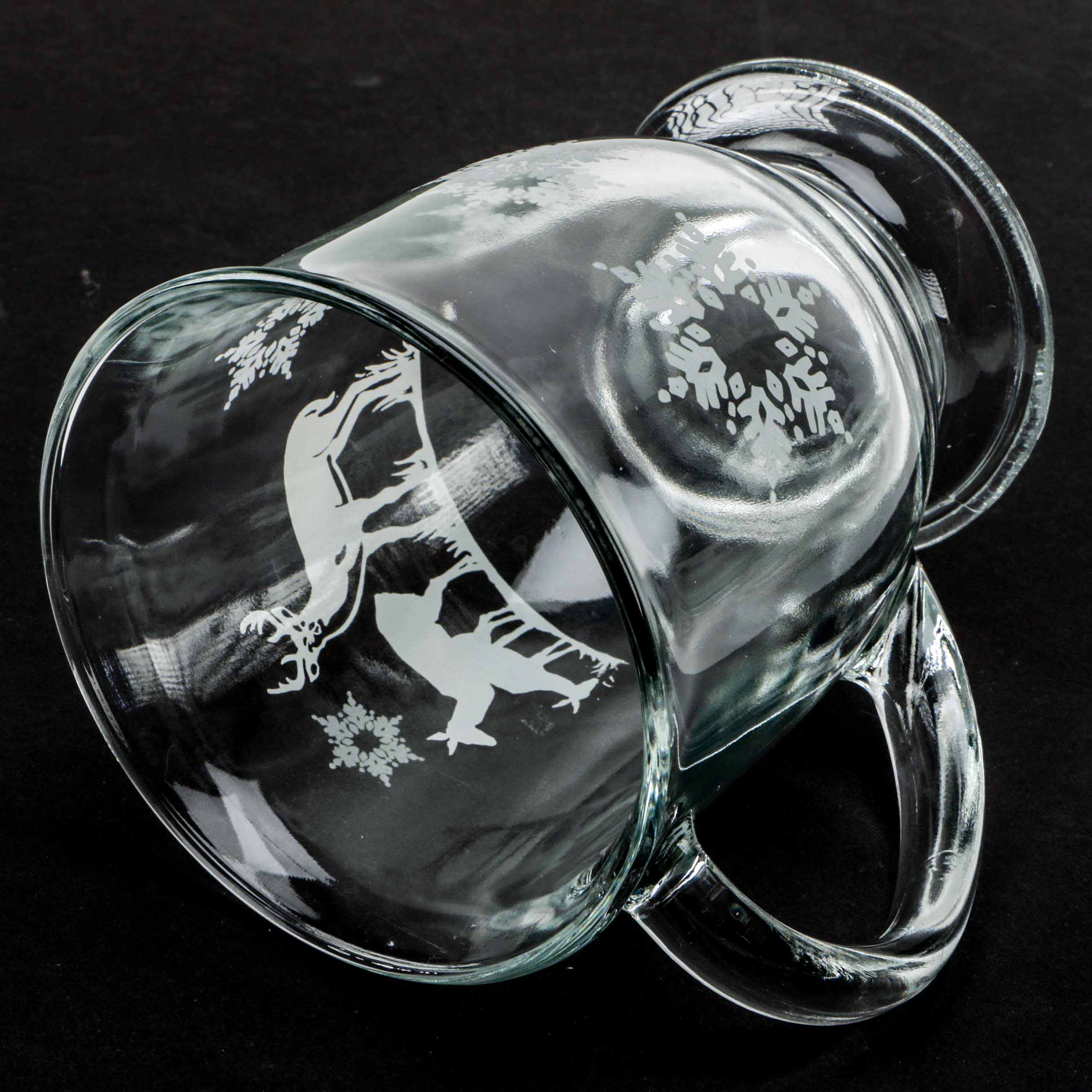 Anchor Hocking Glass Mug Set With Snowflake and Deer Design