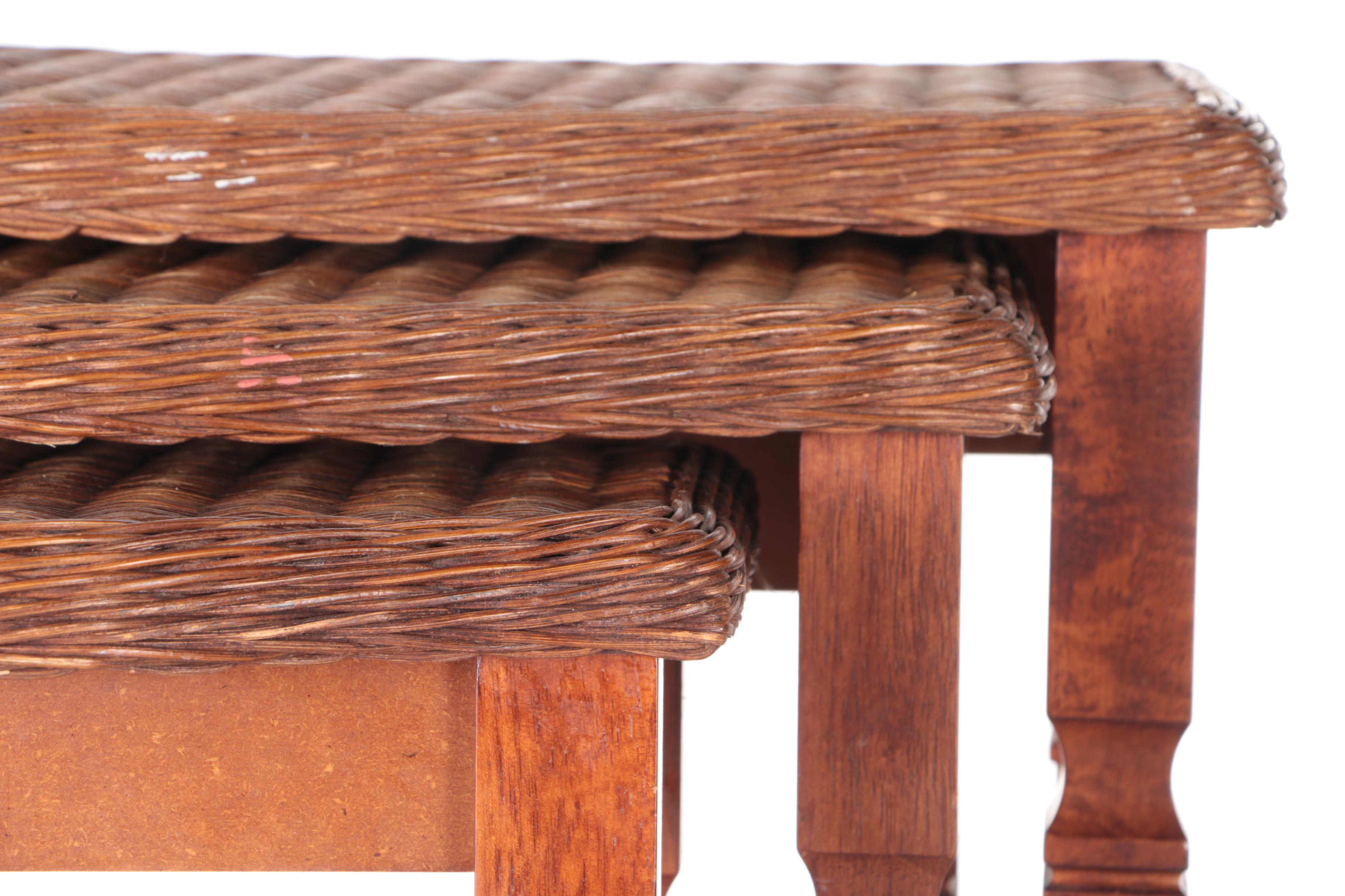 Wood and Wicker Nesting Tables