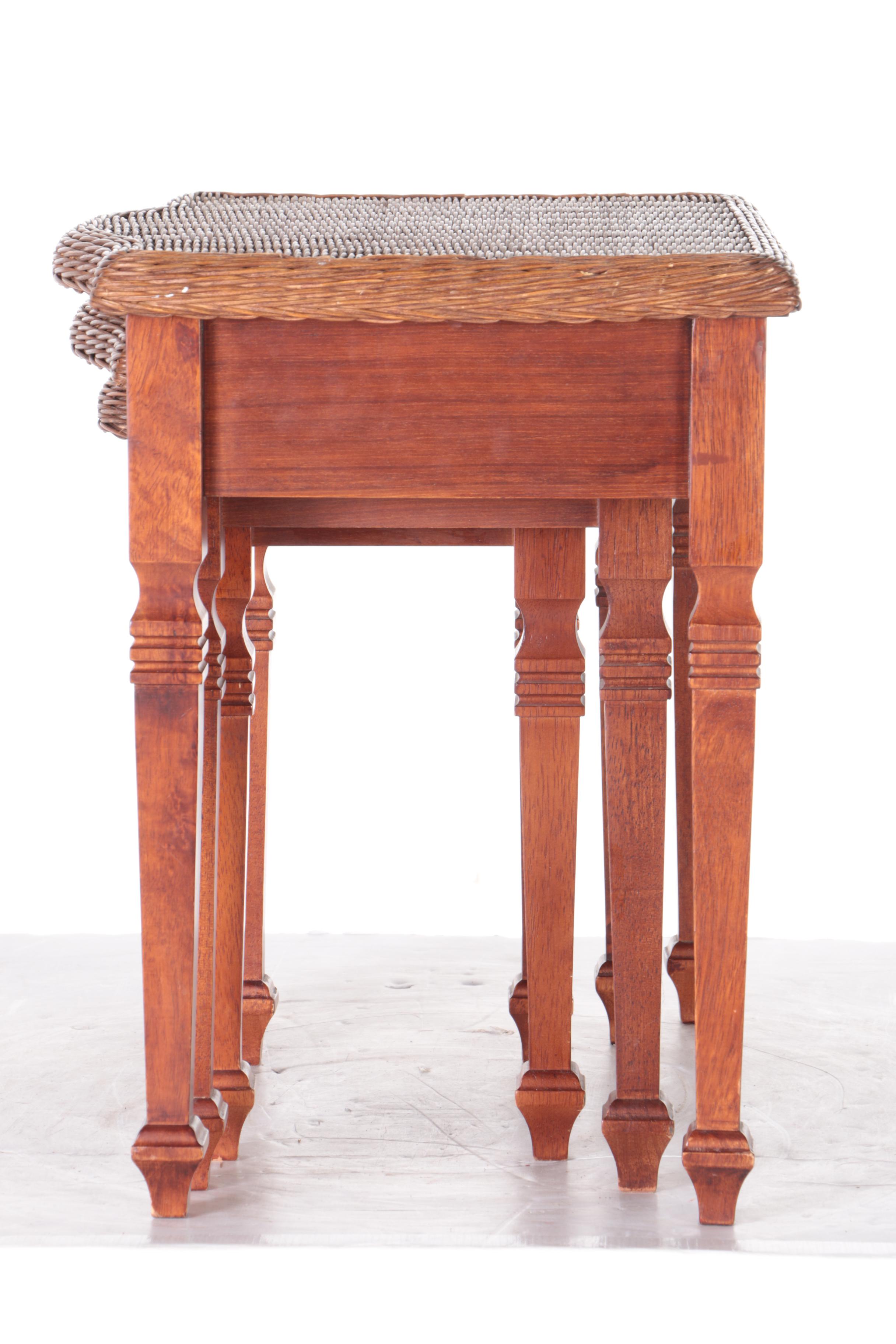 Wood and Wicker Nesting Tables