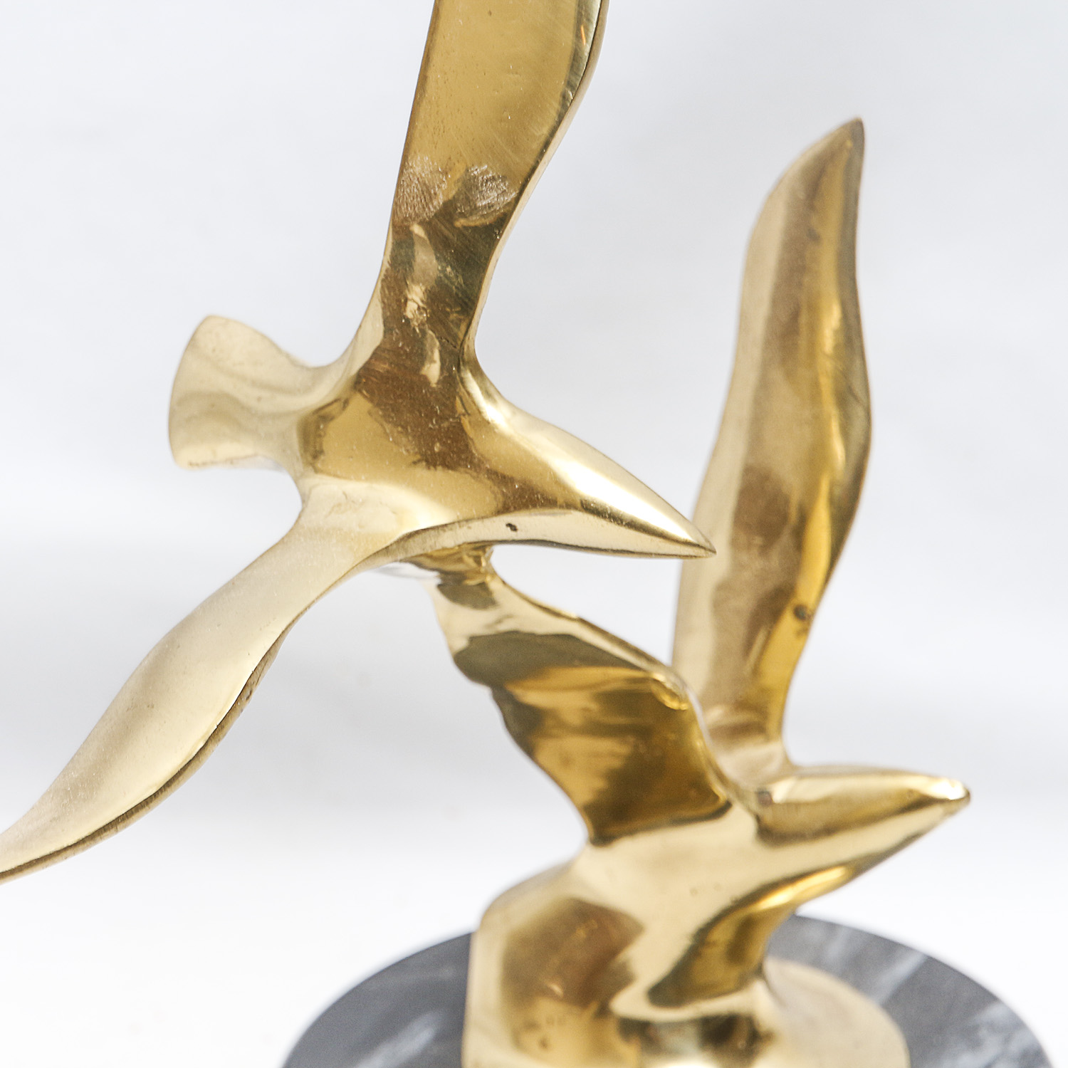 Mid-Century Brass Sculpture of Seagulls on a Black Marble Base
