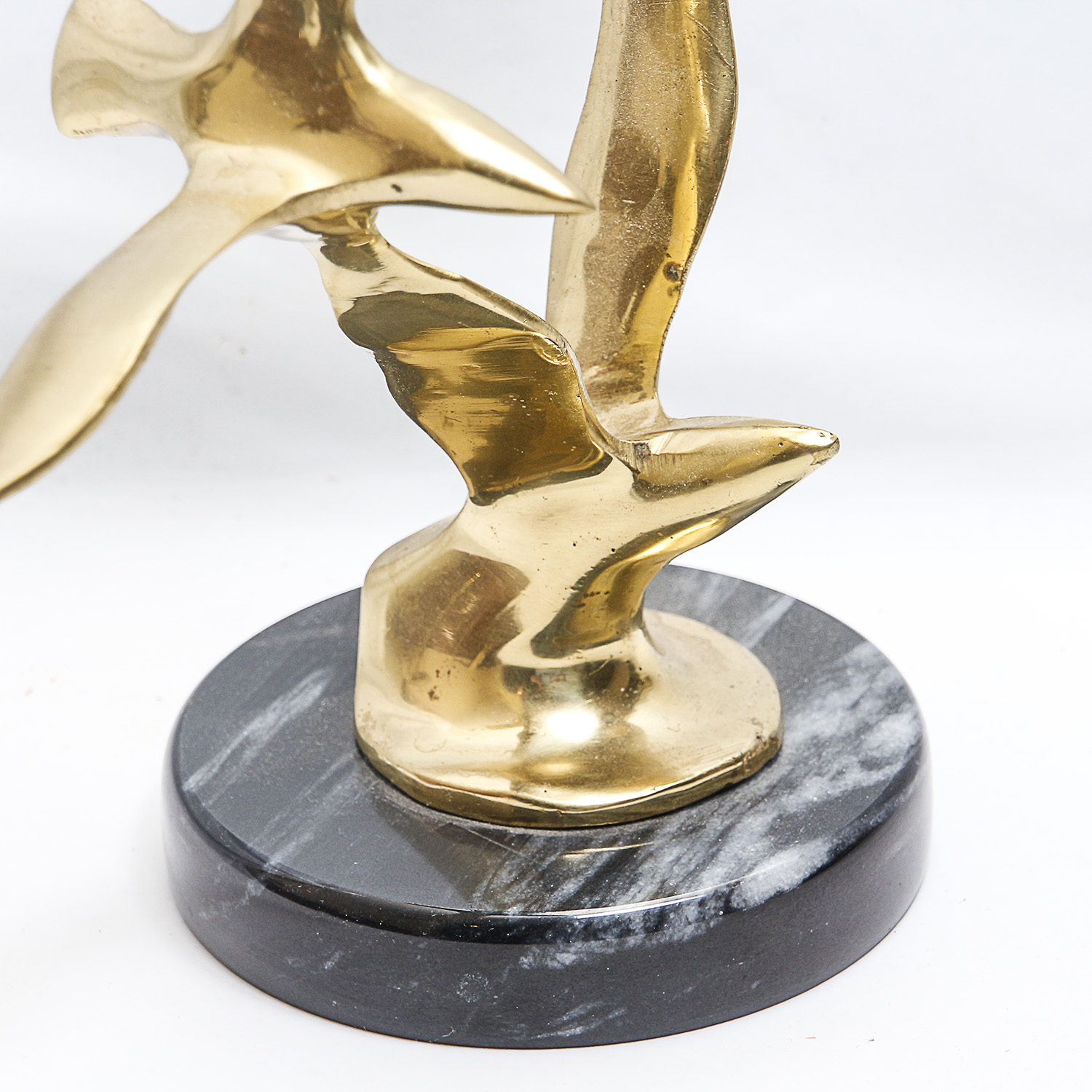 Mid-Century Brass Sculpture of Seagulls on a Black Marble Base