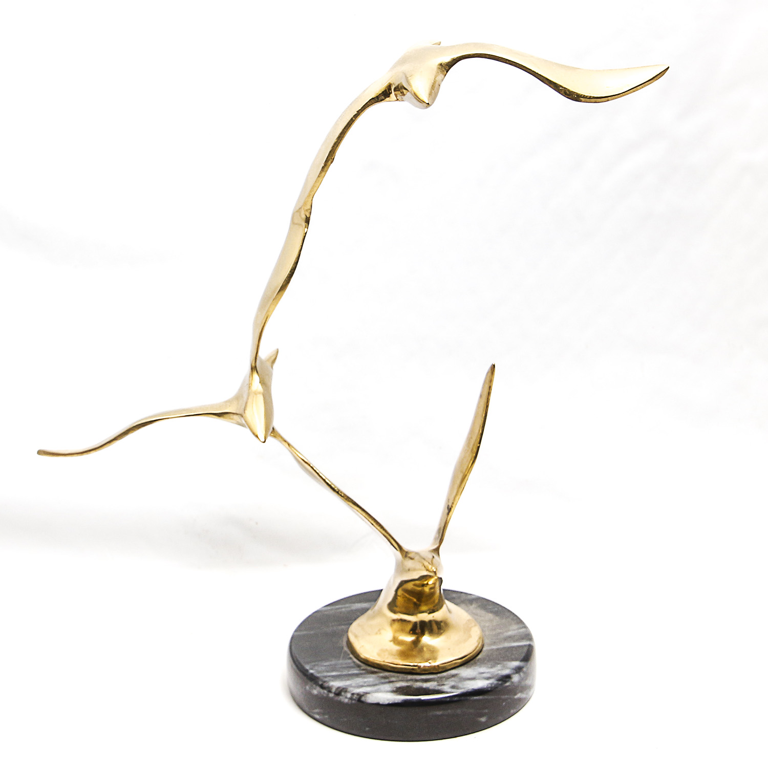 Mid-Century Brass Sculpture of Seagulls on a Black Marble Base