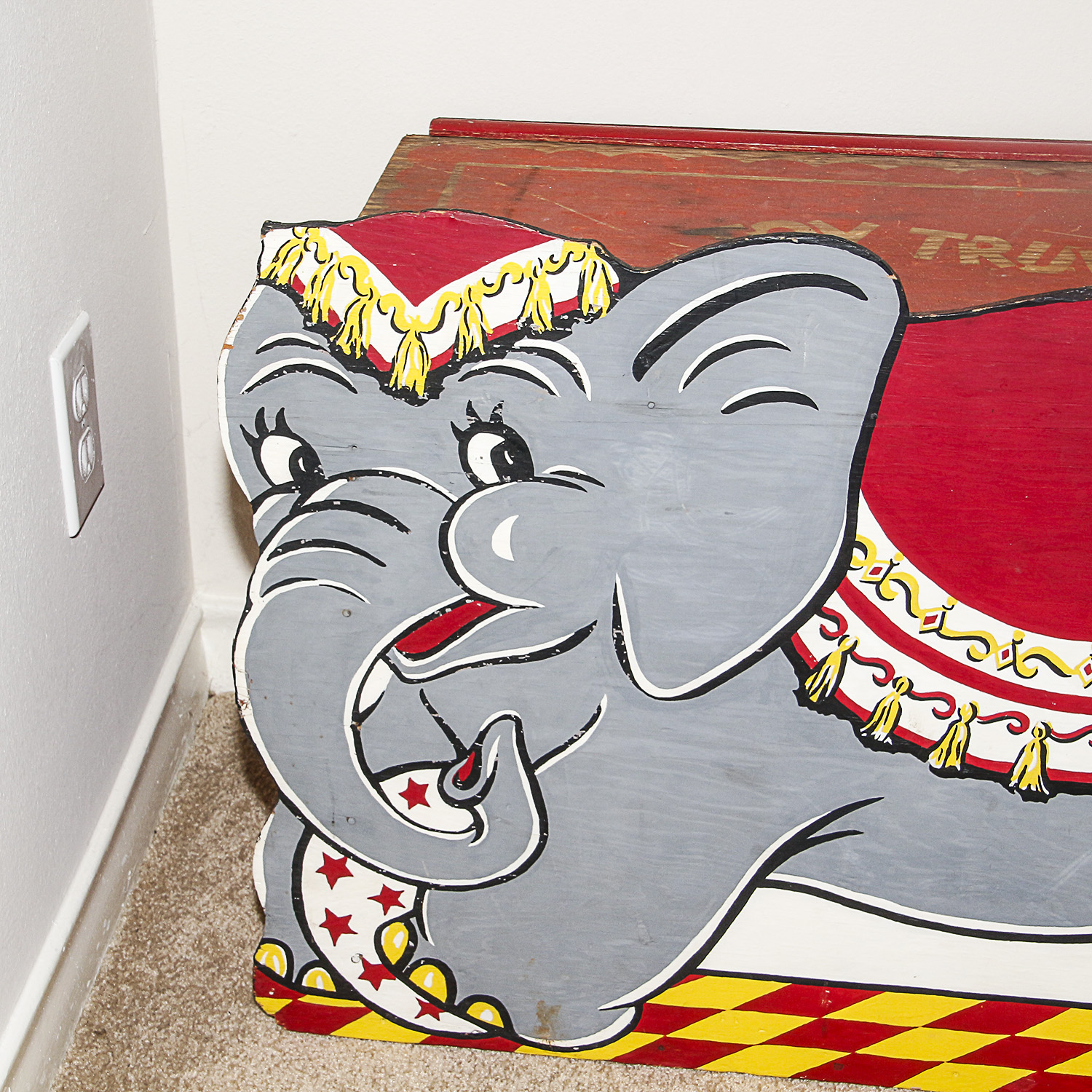 Vintage Wooden Circus Elephant Toy Trunk