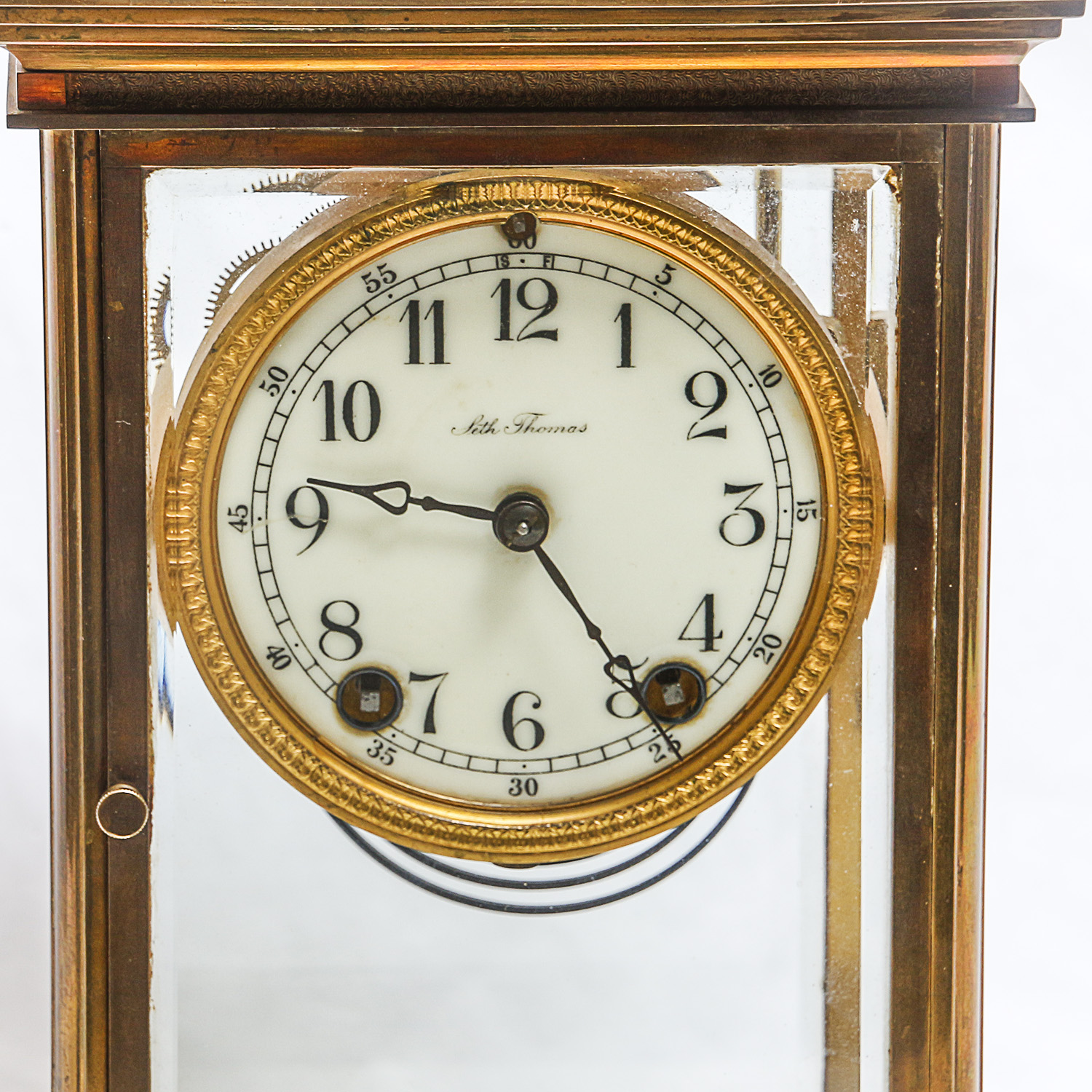 Vintage Glass Encased Brass Seth Thomas Mantel Clock