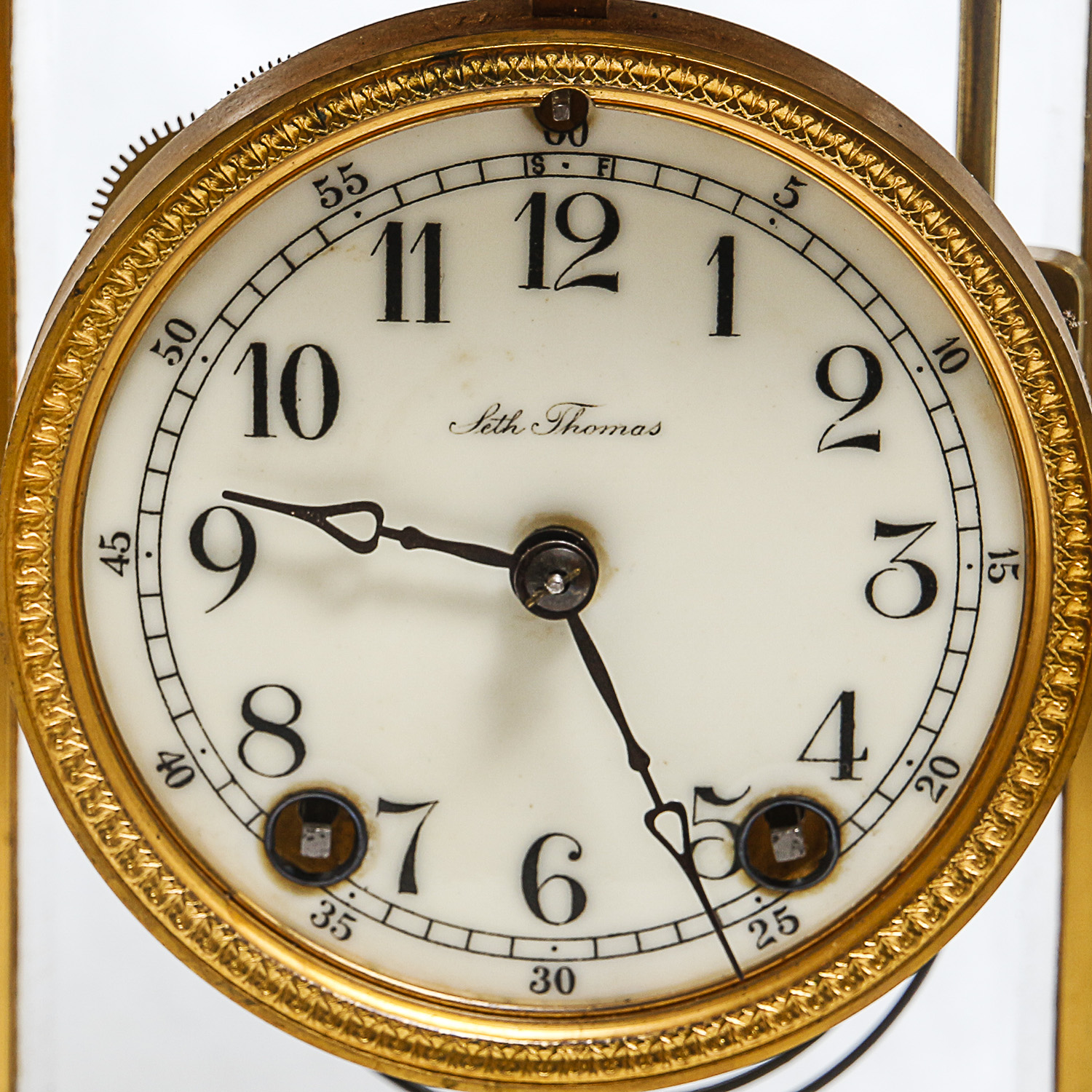 Vintage Glass Encased Brass Seth Thomas Mantel Clock