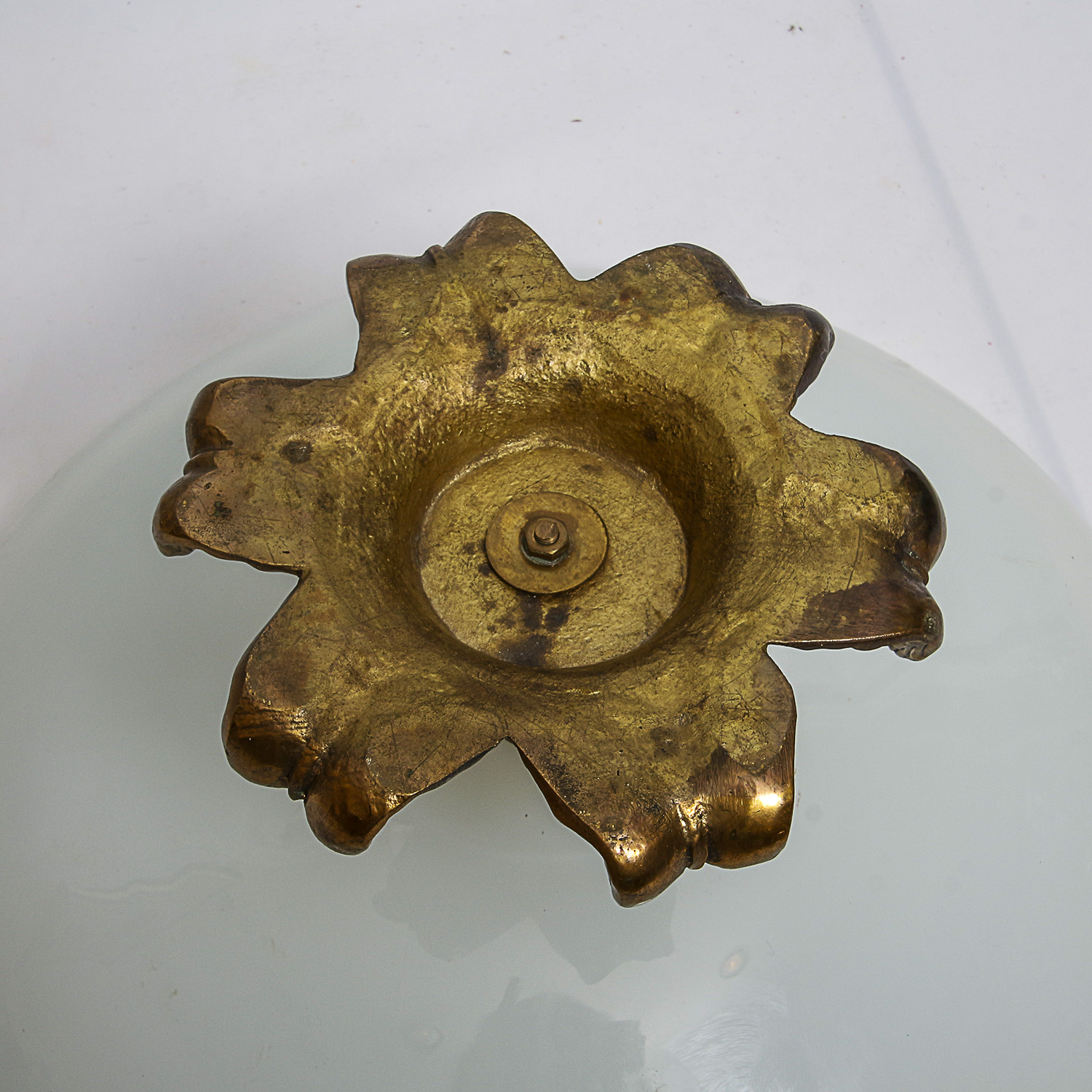 Vintage Murano Art Glass Bowl with Brass Pedestal Base