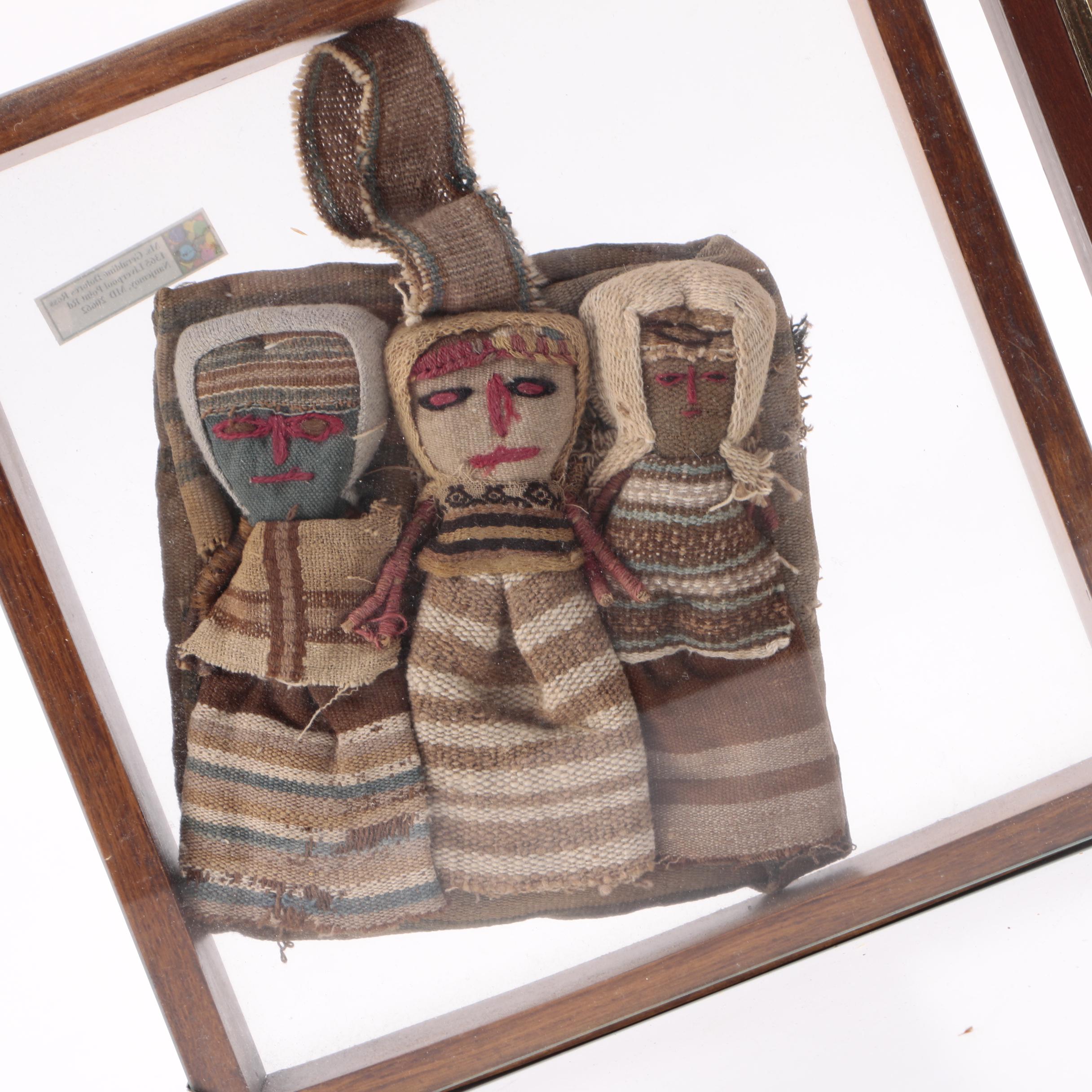 Framed Burlap Dolls and Pottery Fragments