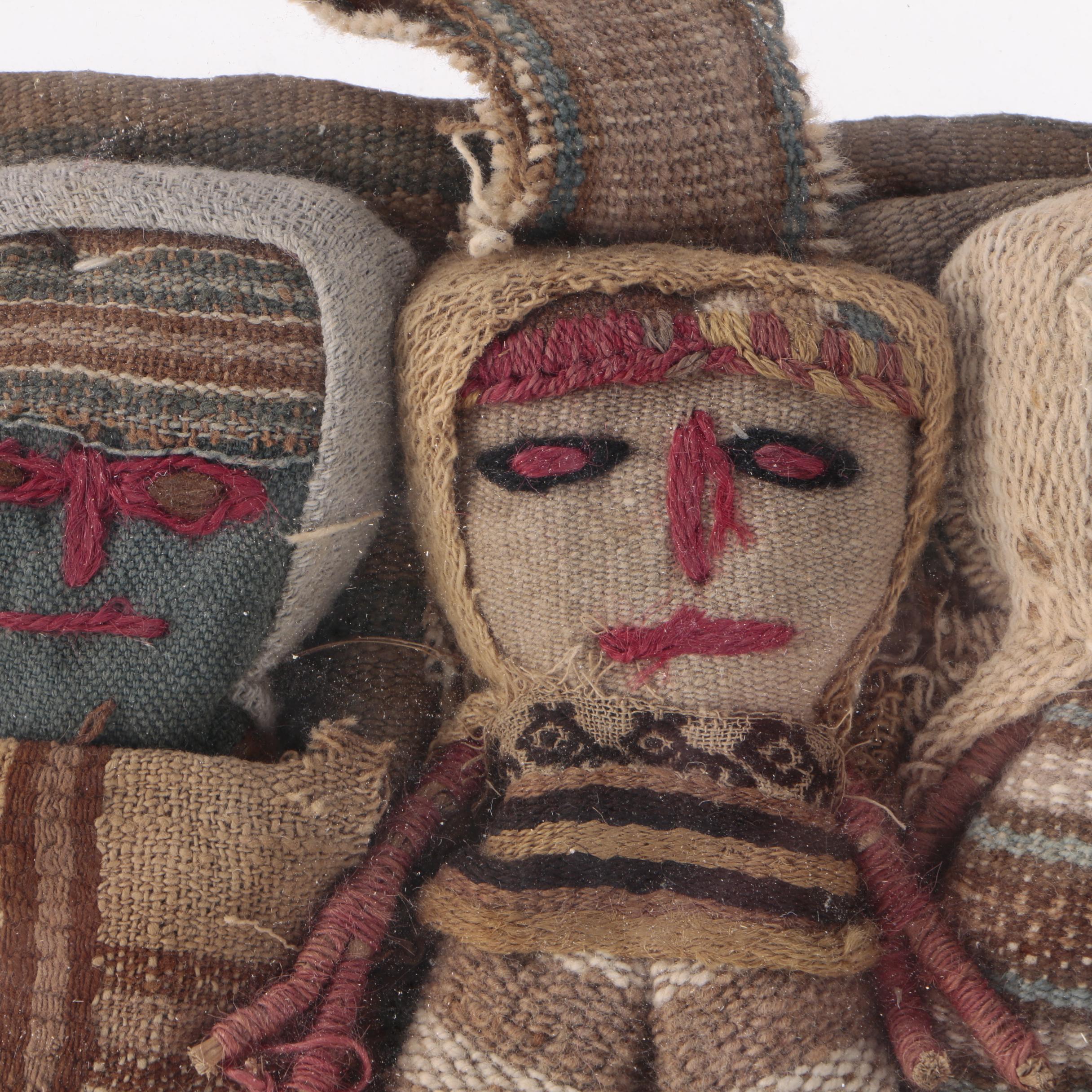 Framed Burlap Dolls and Pottery Fragments