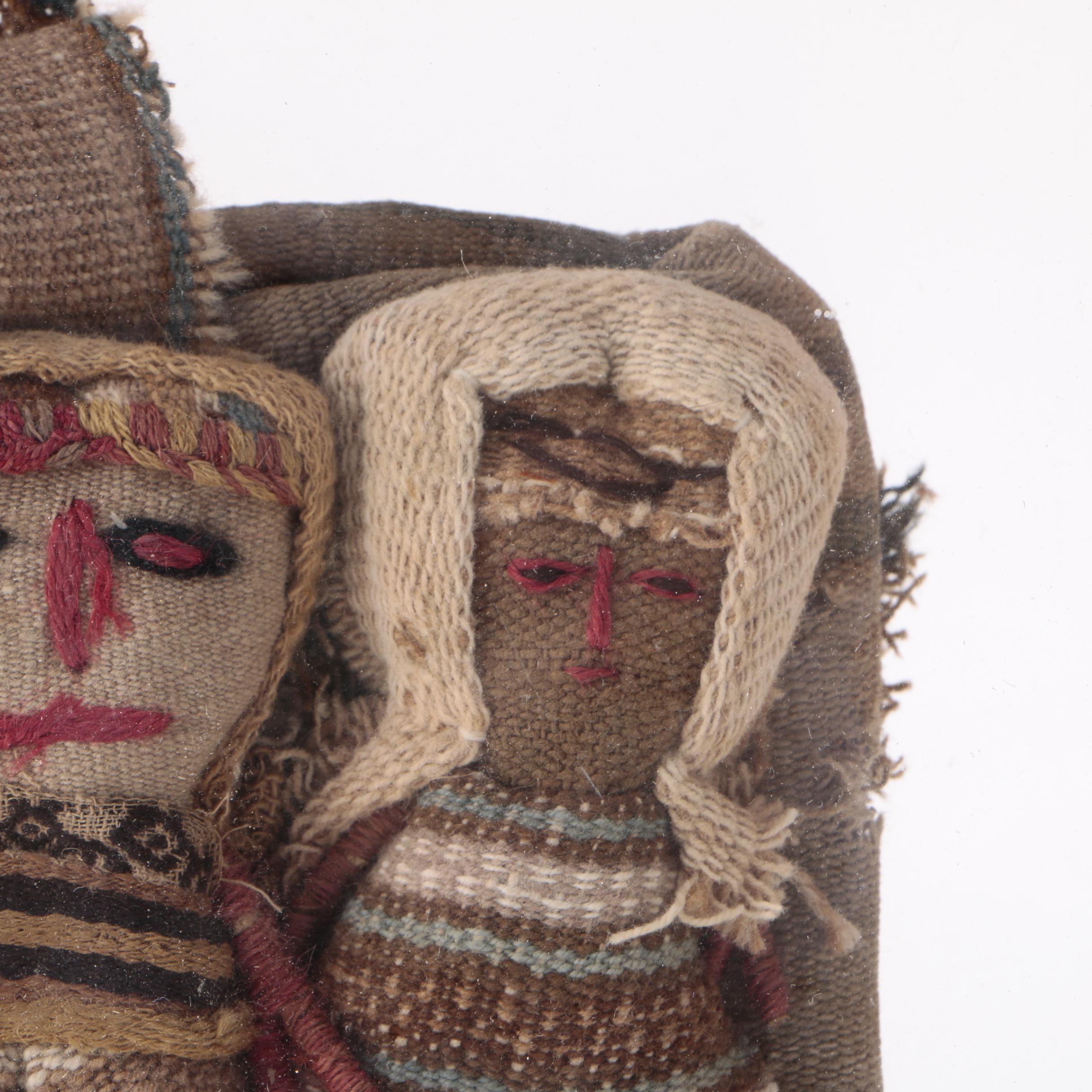 Framed Burlap Dolls and Pottery Fragments