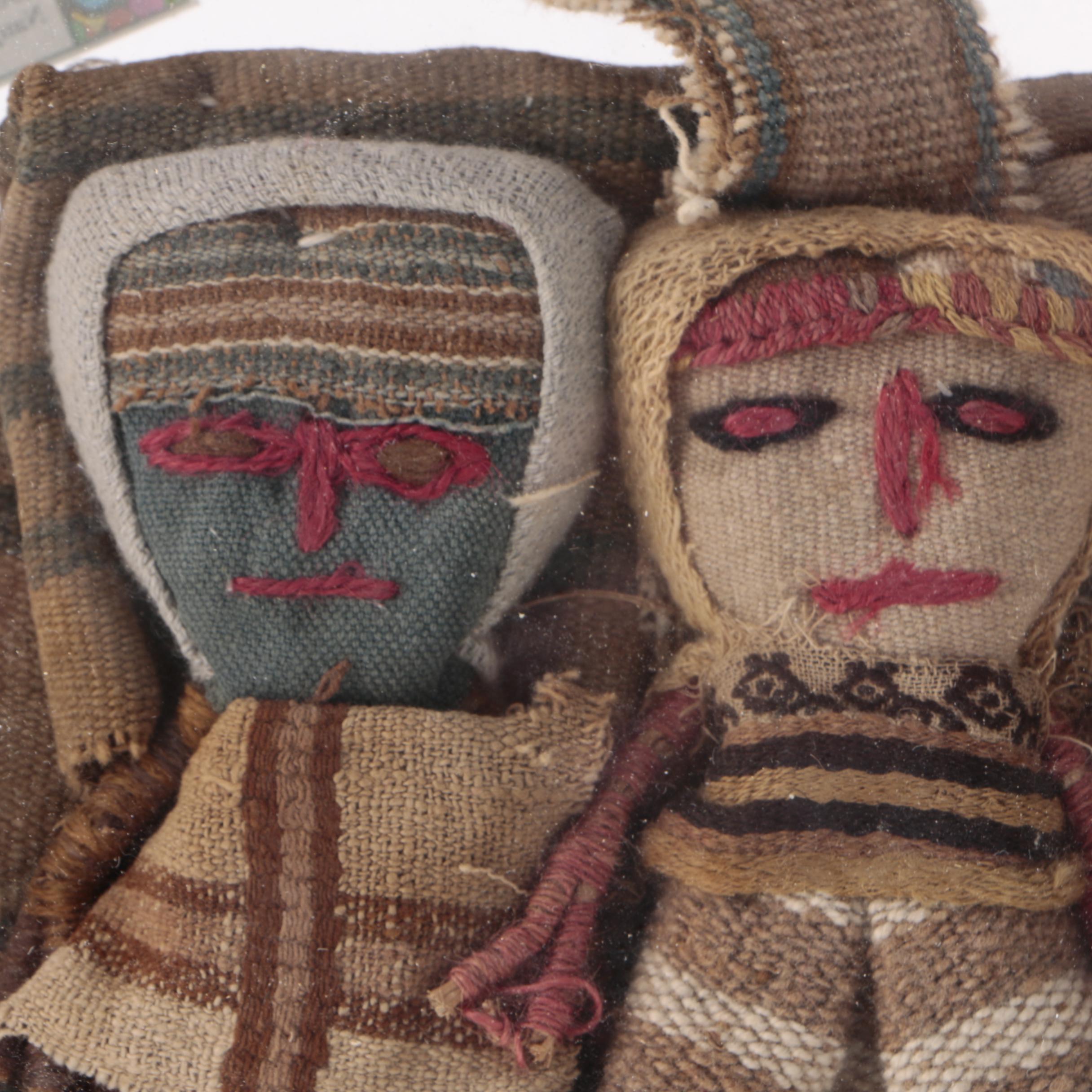 Framed Burlap Dolls and Pottery Fragments