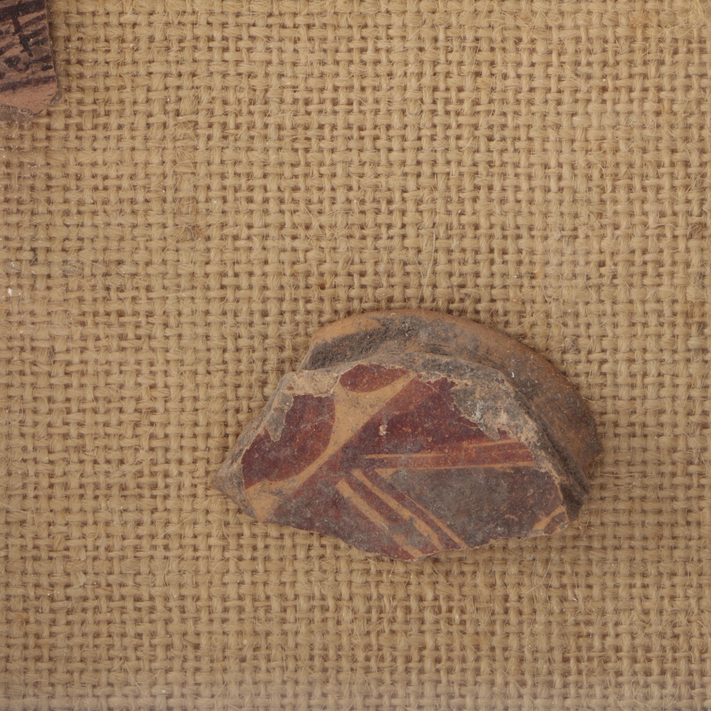 Framed Burlap Dolls and Pottery Fragments