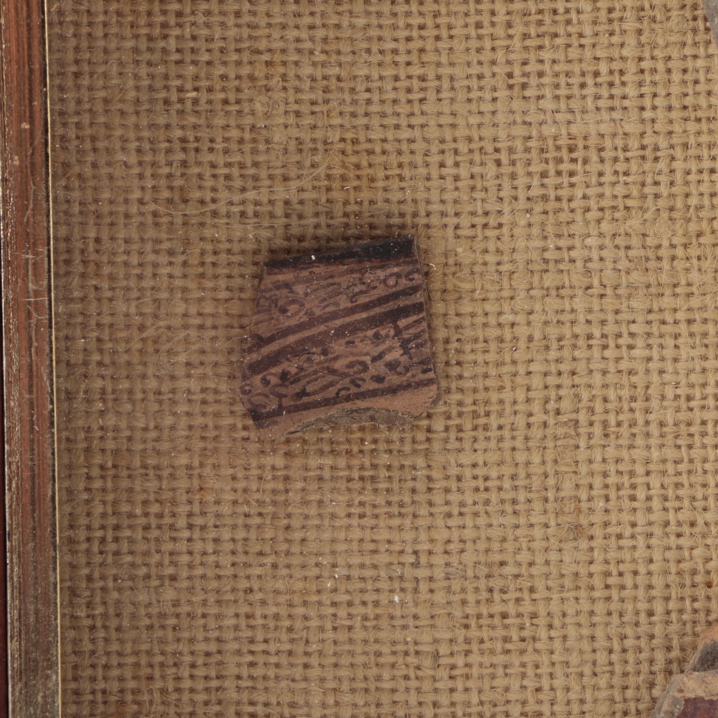 Framed Burlap Dolls and Pottery Fragments