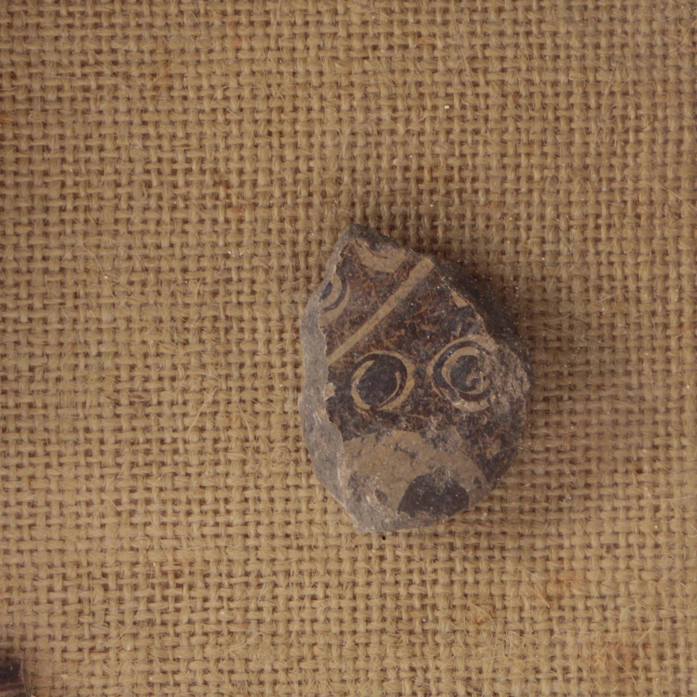 Framed Burlap Dolls and Pottery Fragments