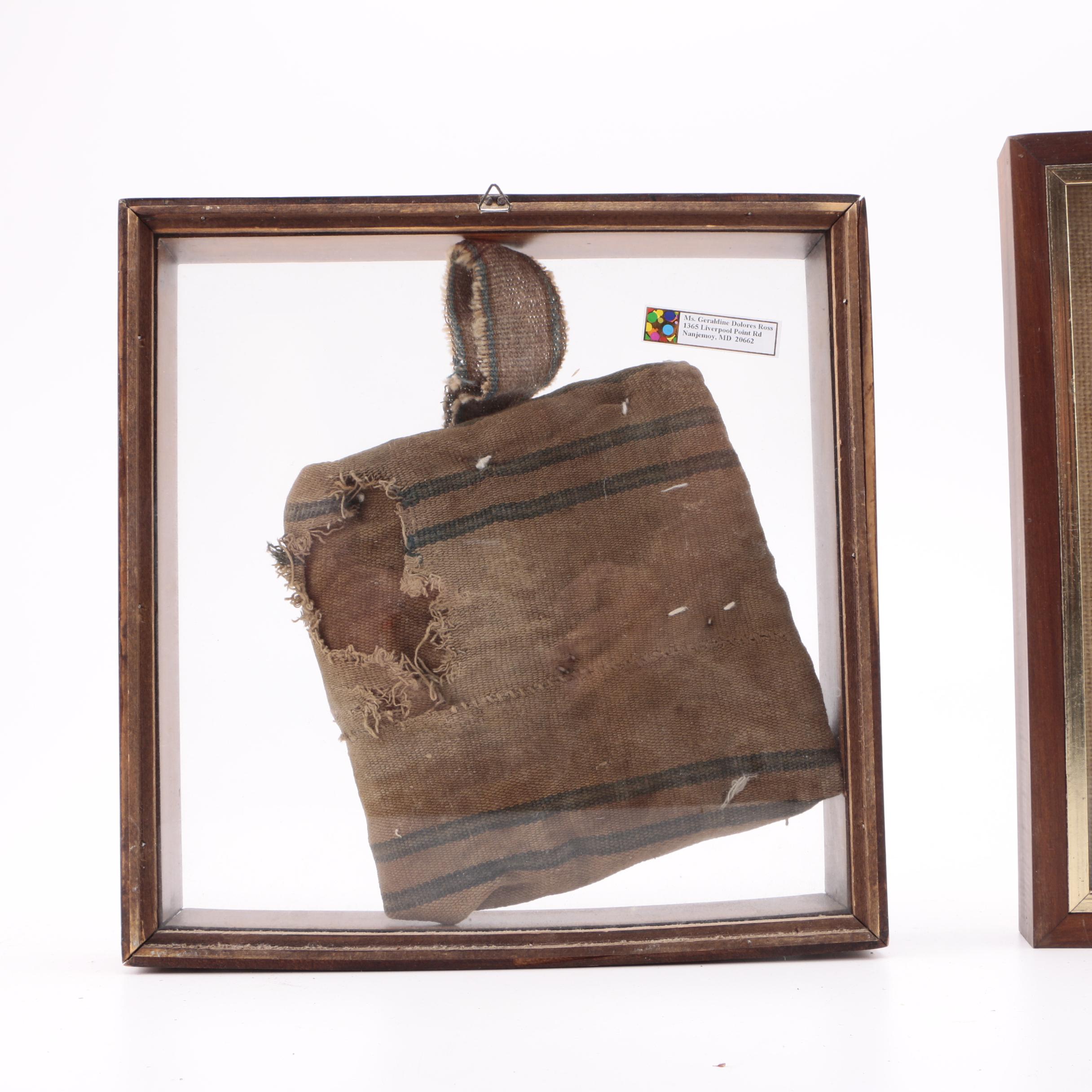 Framed Burlap Dolls and Pottery Fragments