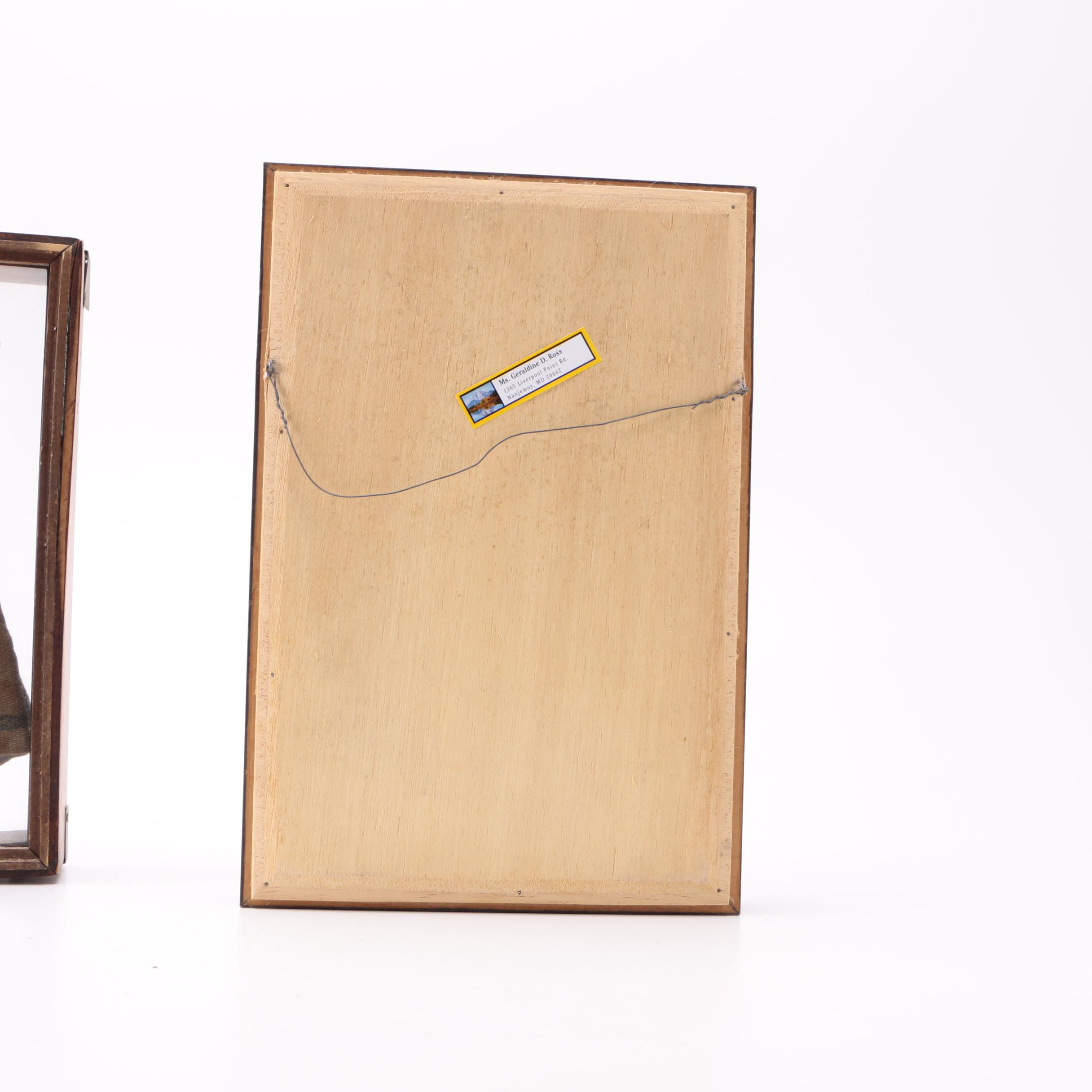 Framed Burlap Dolls and Pottery Fragments