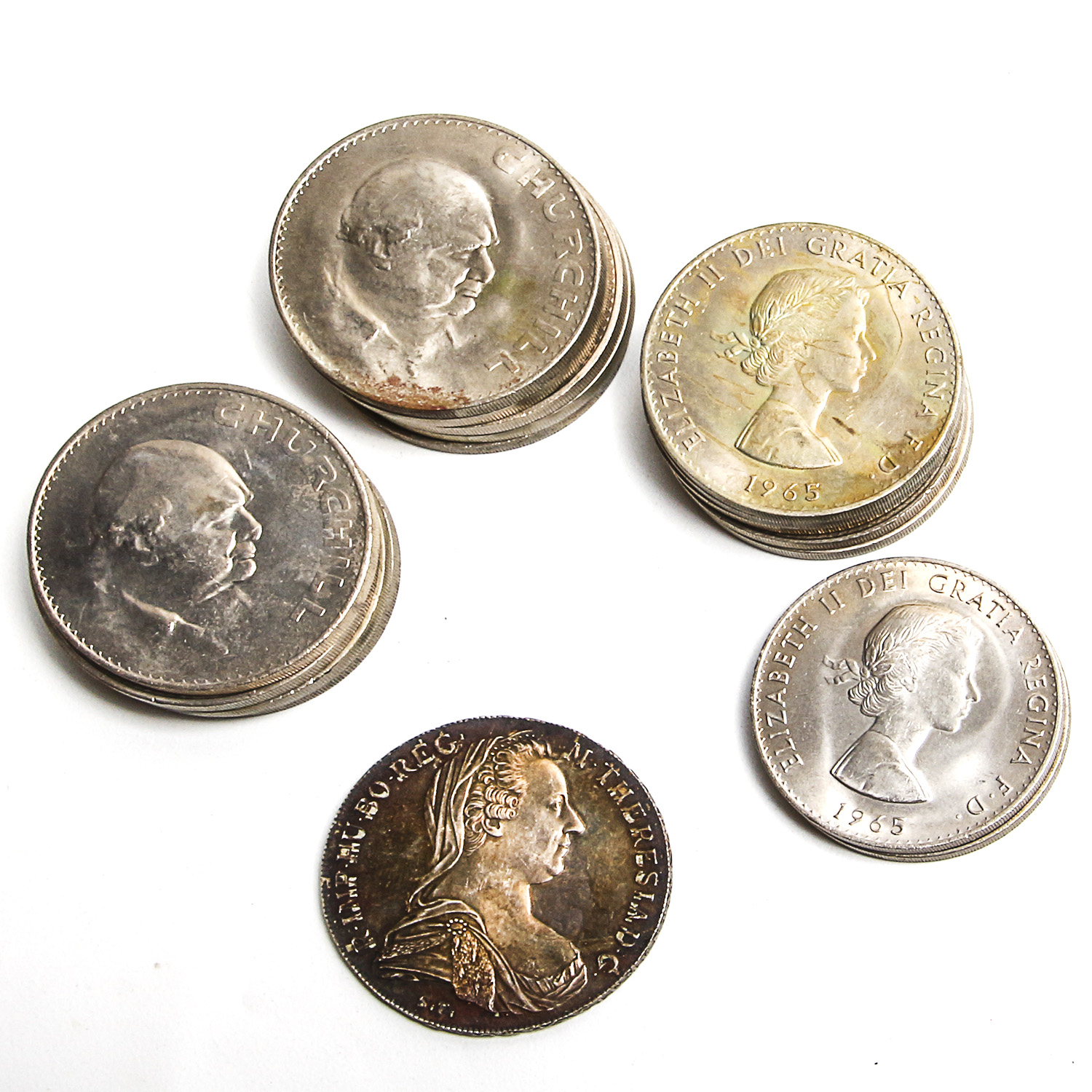 1965 Churchill and Queen Elizabeth II Coins with Maria Theresa Thaler Restrike