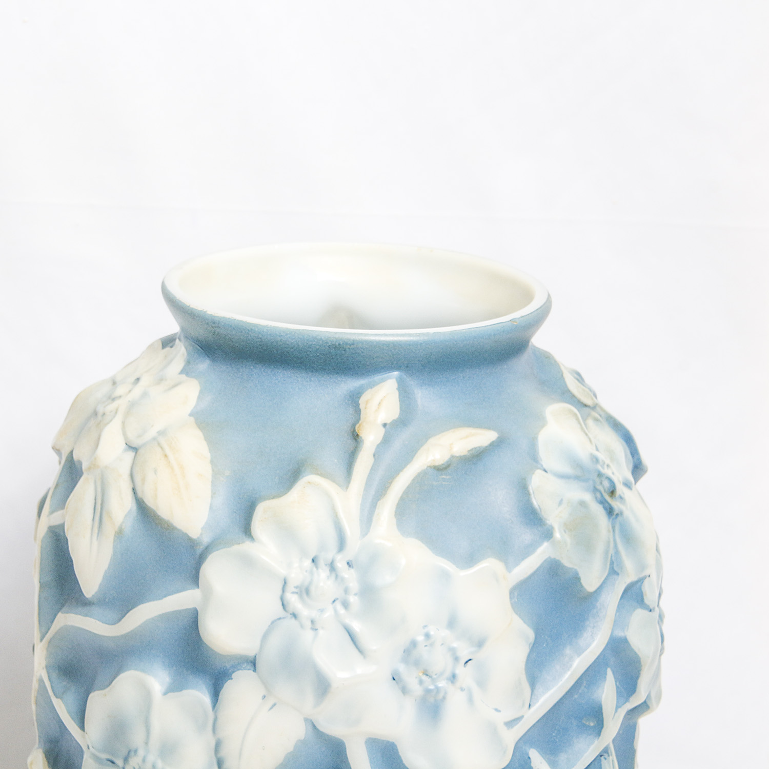 Vintage Phoenix Consolidated Glass Blue and White Floral Vase