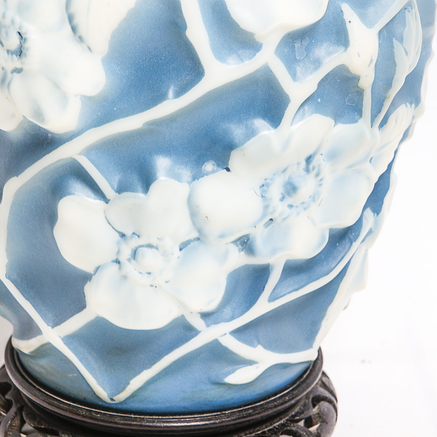 Vintage Phoenix Consolidated Glass Blue and White Floral Vase