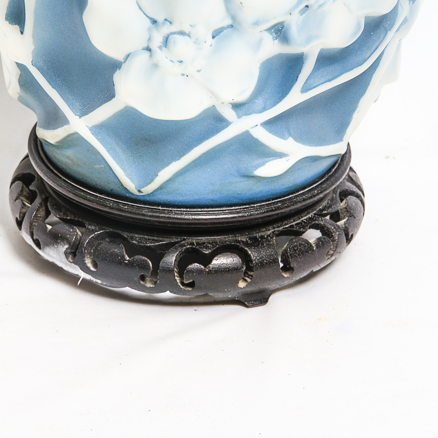 Vintage Phoenix Consolidated Glass Blue and White Floral Vase
