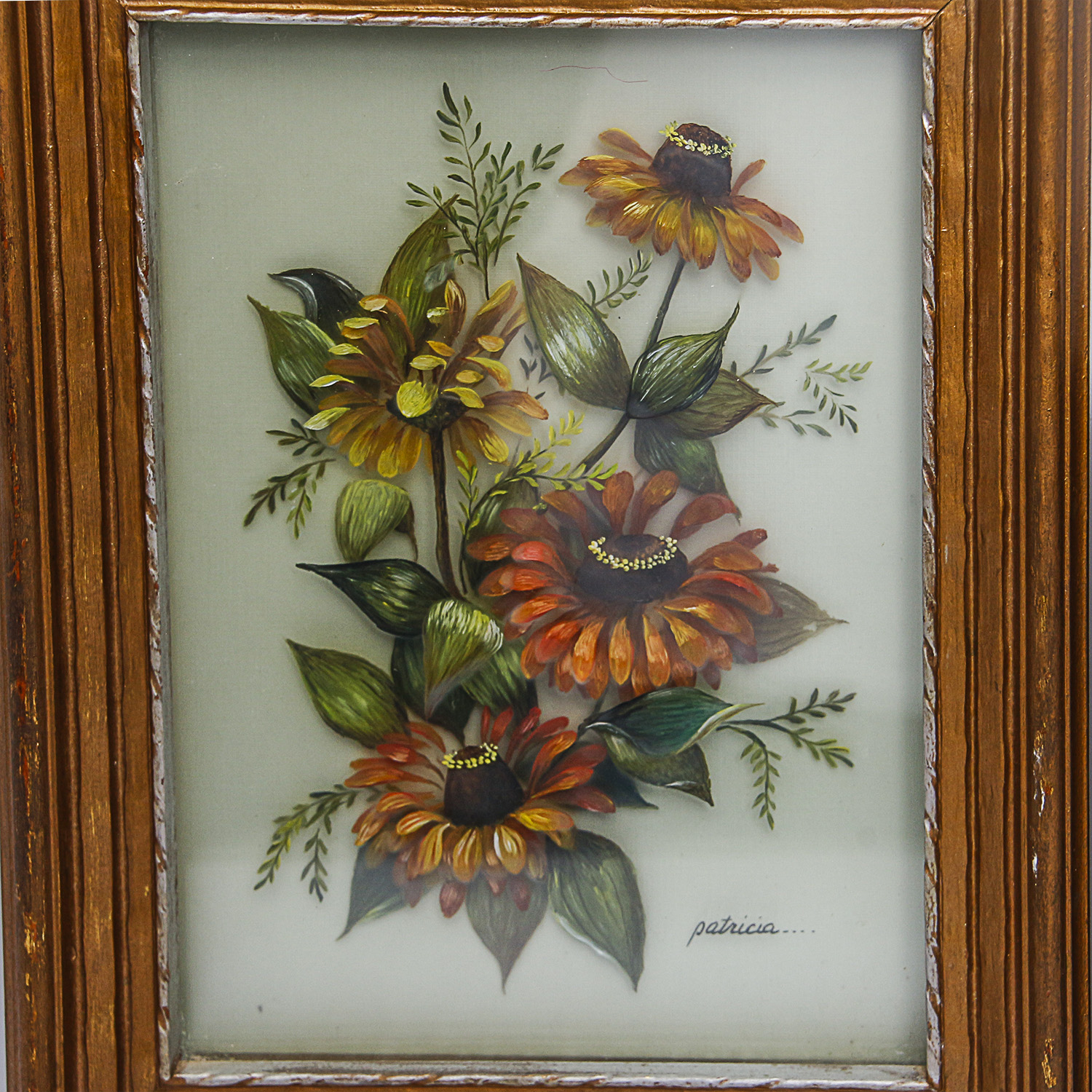 Collection of Reverse Glass Flower Paintings