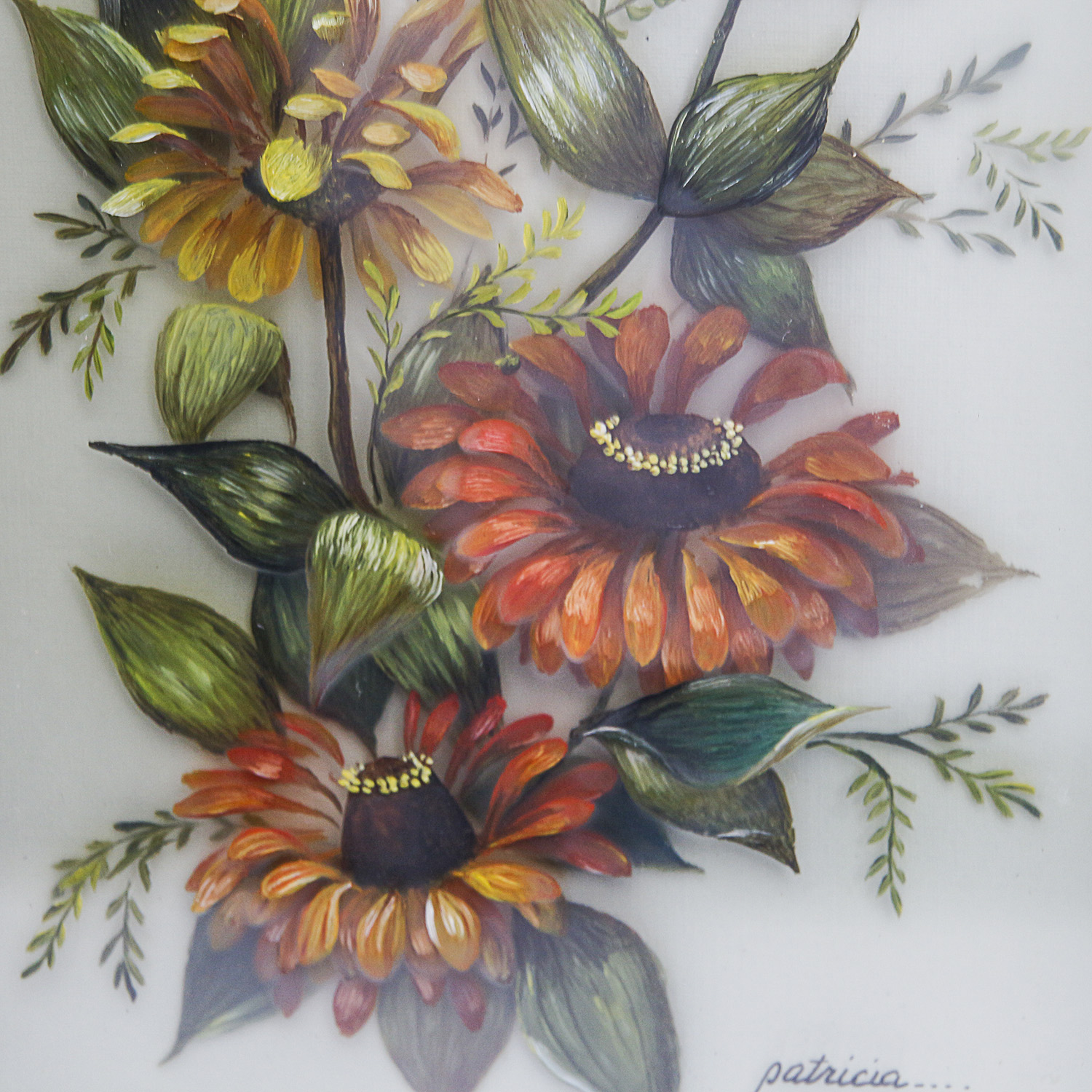 Collection of Reverse Glass Flower Paintings