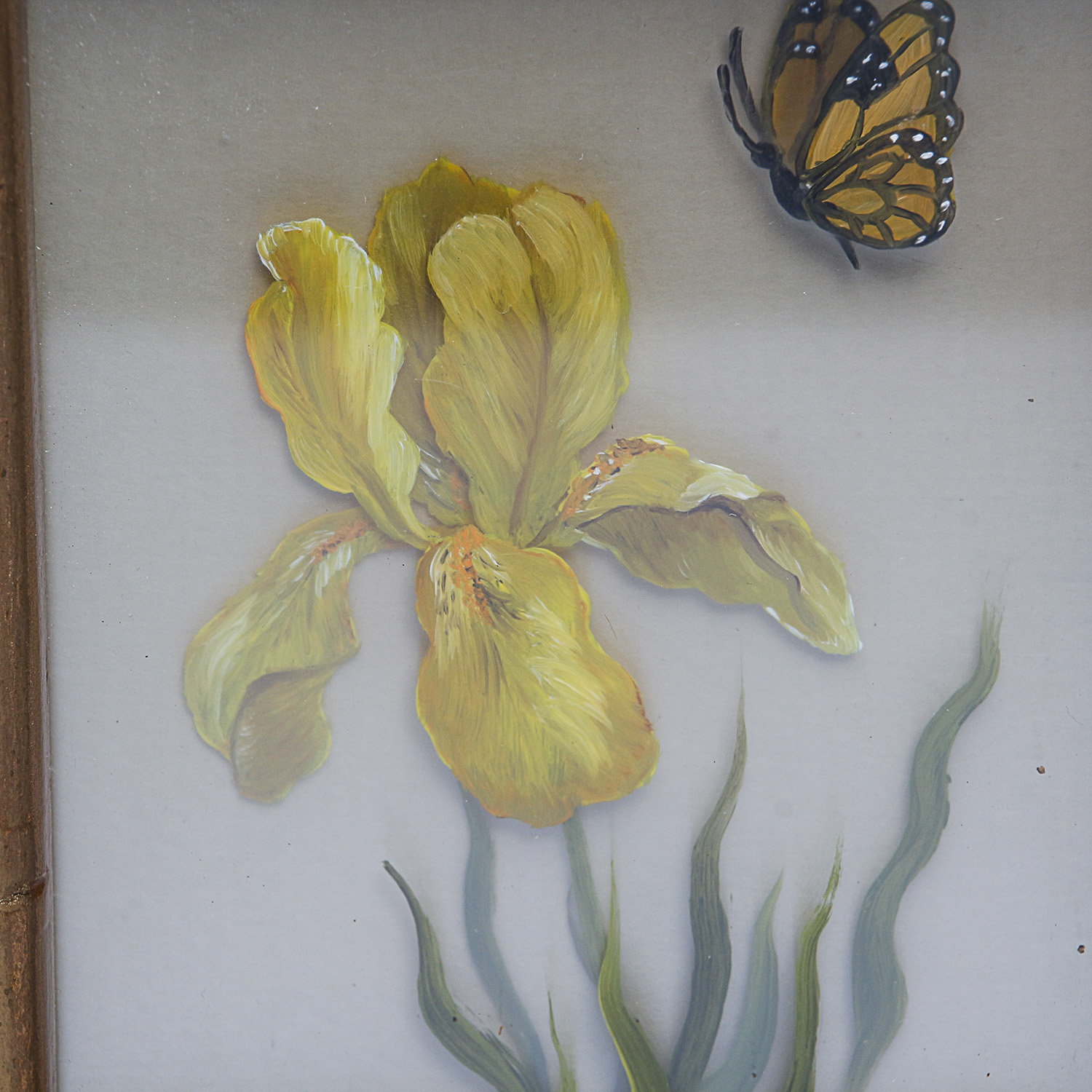 Pair of Reverse Glass Floral Paintings