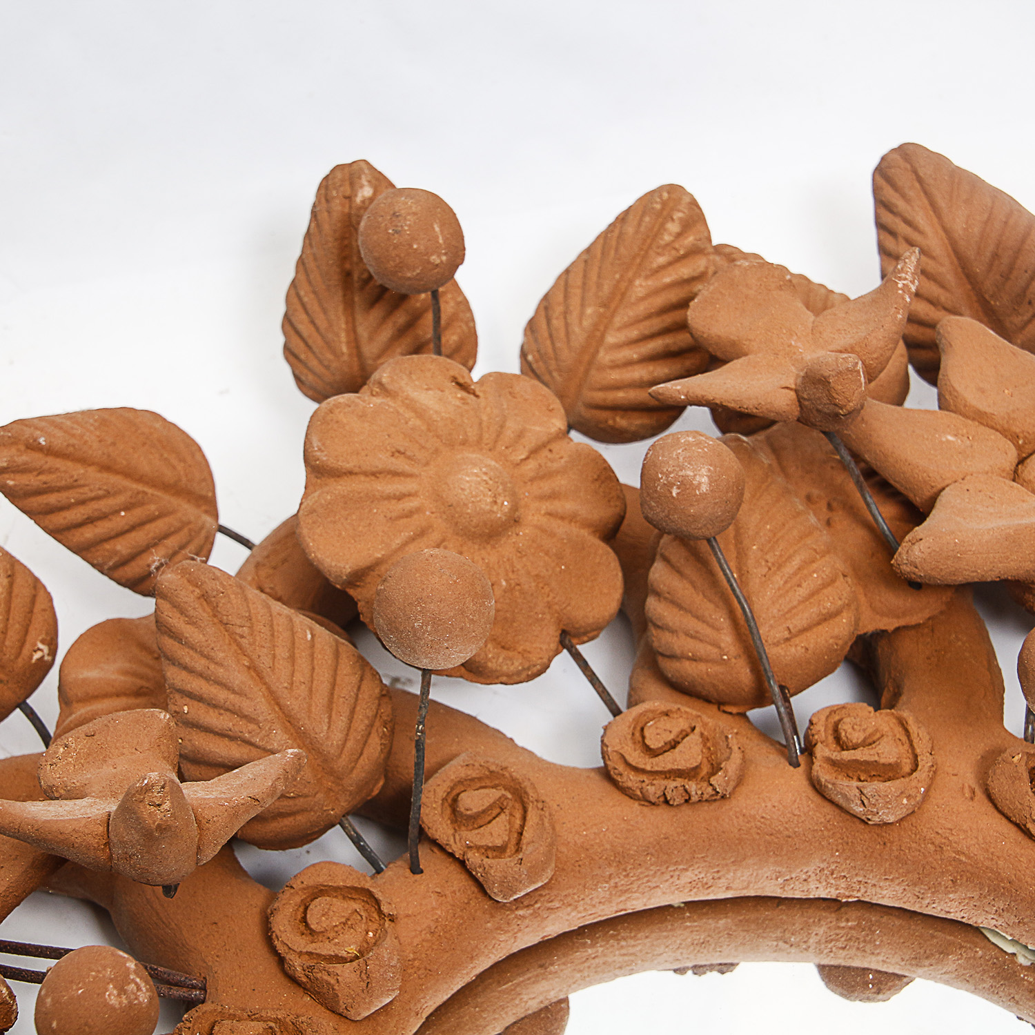 Vintage Mexican Hand-Sculpted Terracotta Wall Mirror