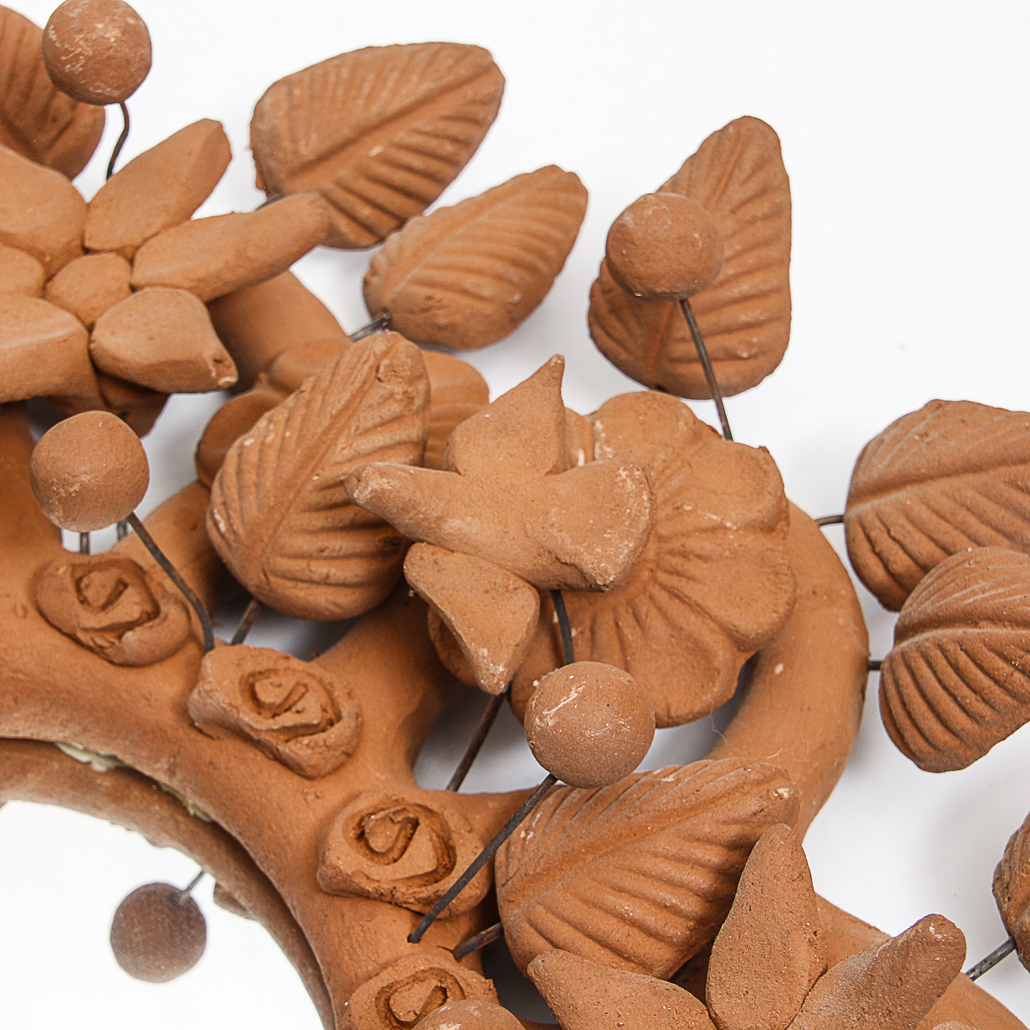 Vintage Mexican Hand-Sculpted Terracotta Wall Mirror