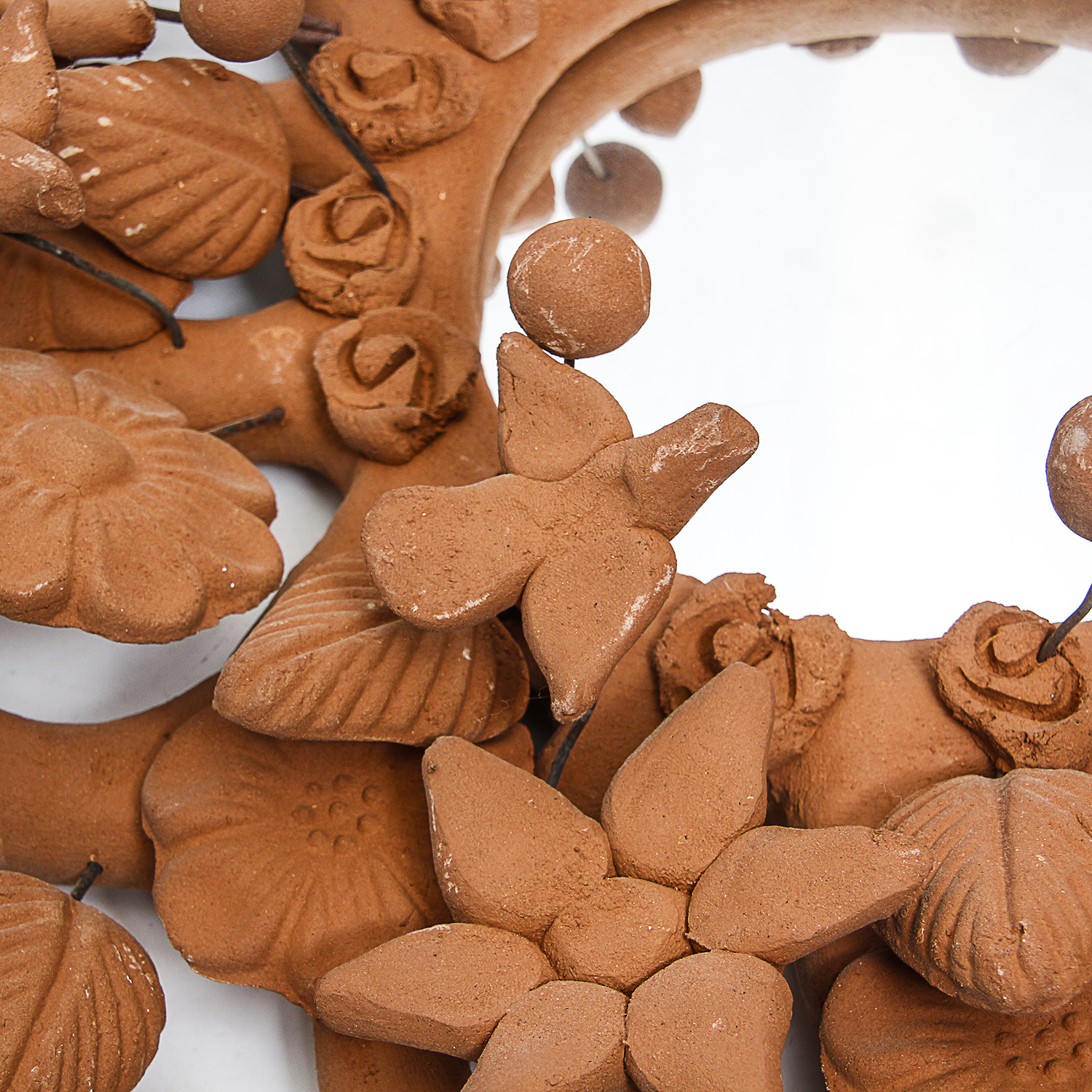 Vintage Mexican Hand-Sculpted Terracotta Wall Mirror