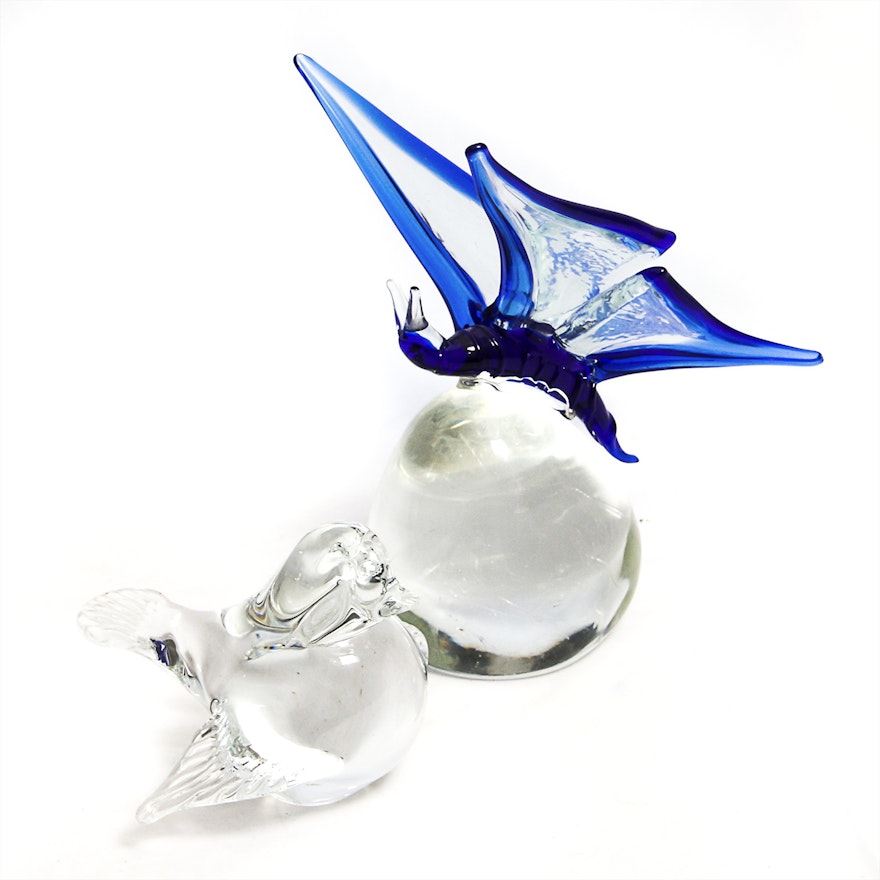Handblown Glass Bird and Butterfly