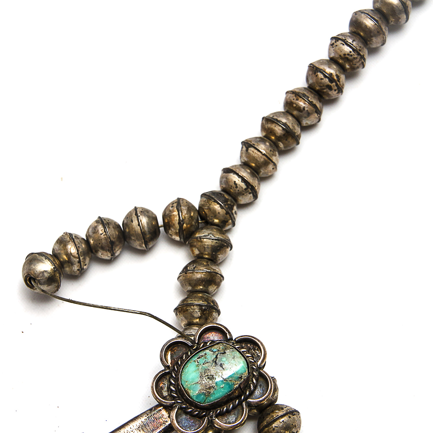 Navajo Style 900 Silver Turquoise Squash Blossom Naja Necklace