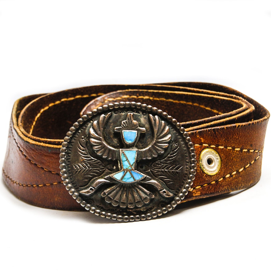 Leather Belt and 800 Silver Buckle with Howlite Inlay