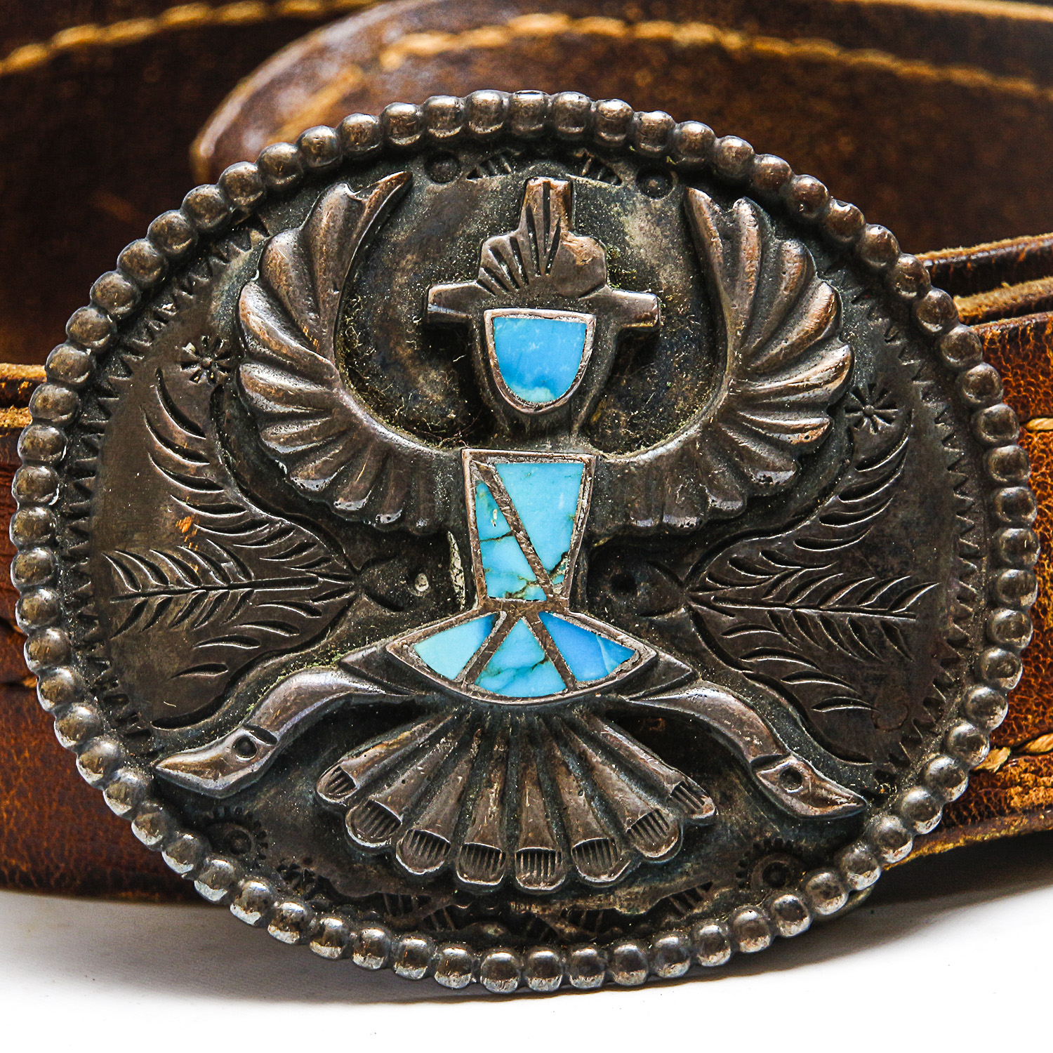 Leather Belt and 800 Silver Buckle with Howlite Inlay