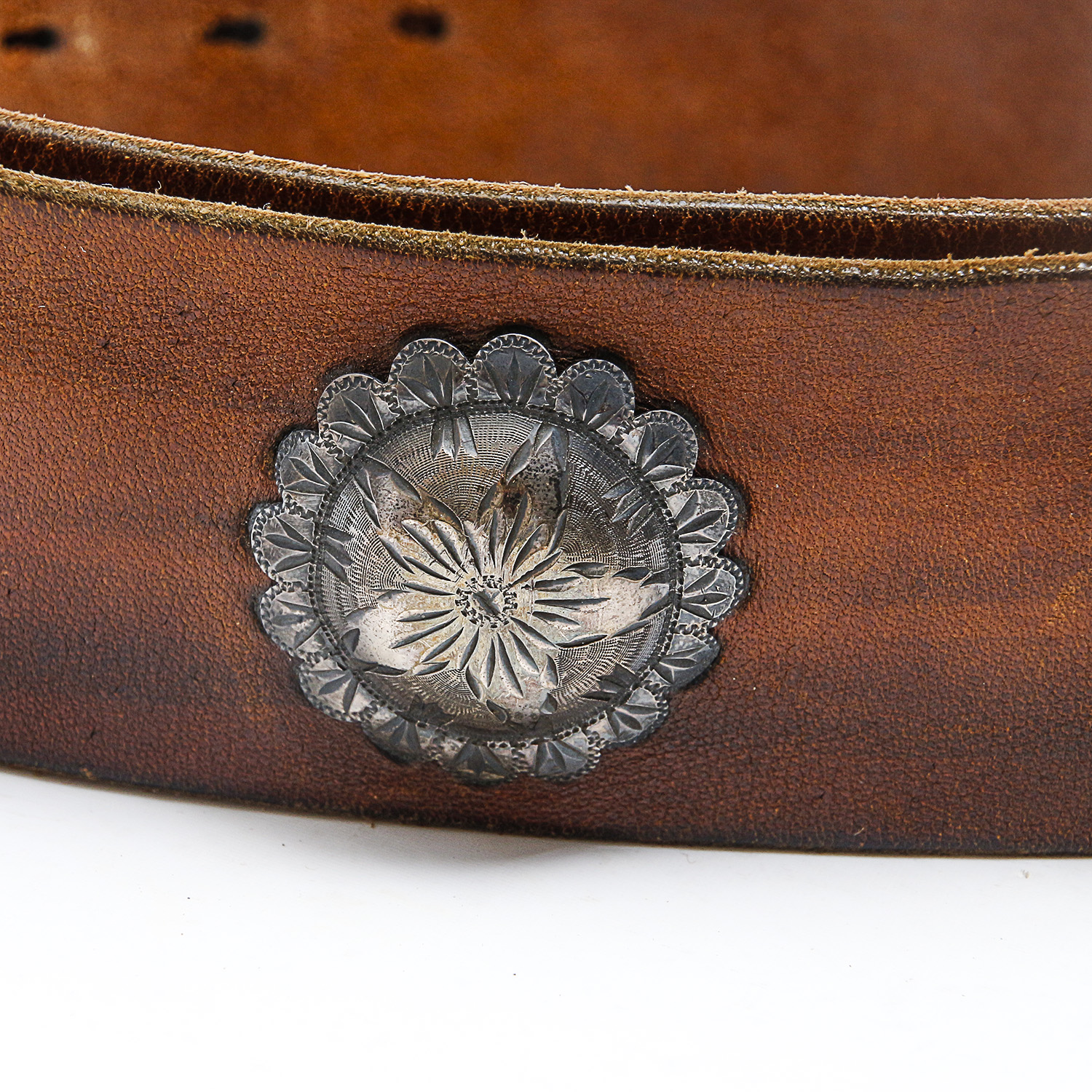 Vintage Sterling Silver Concho Leather Belt