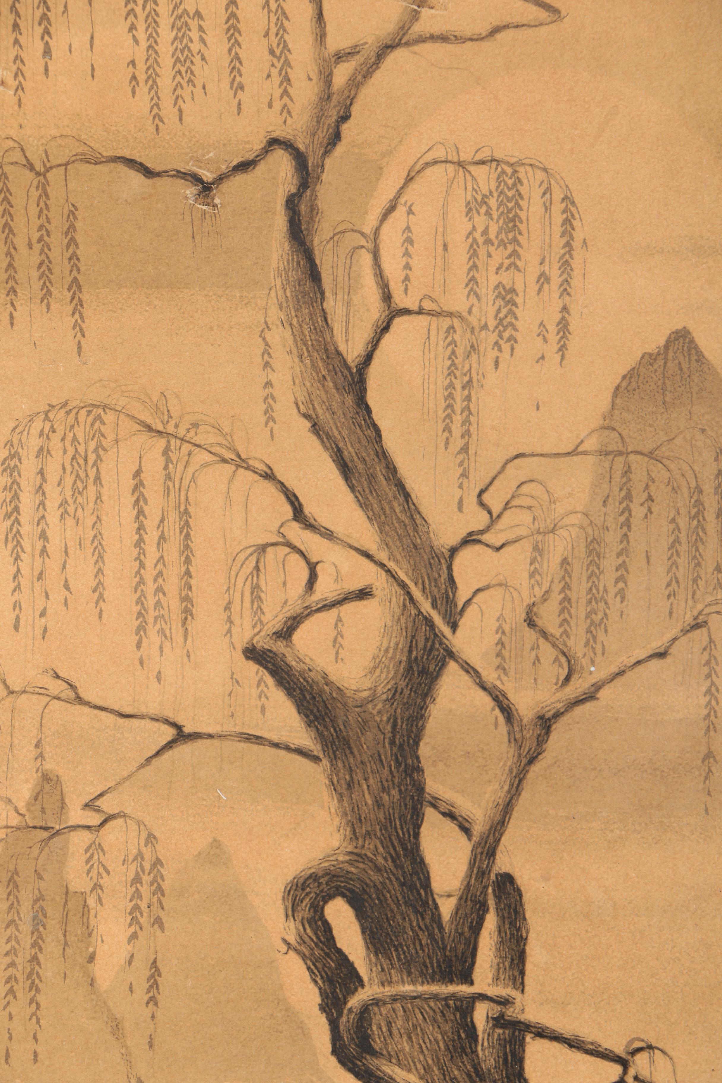 Asian-Inspired Lithograph Of A Lone Fisherman