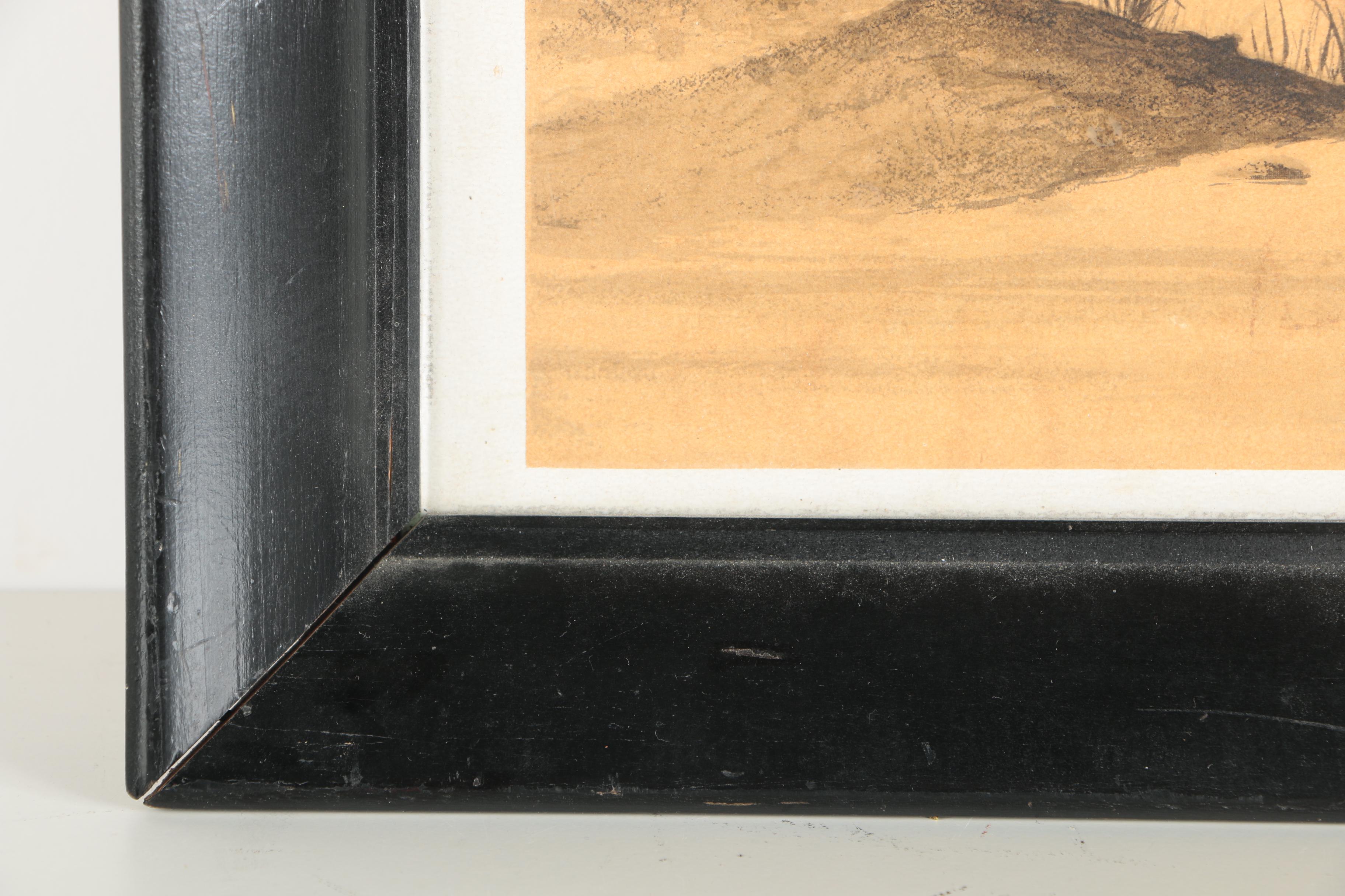 Asian-Inspired Lithograph Of A Lone Fisherman