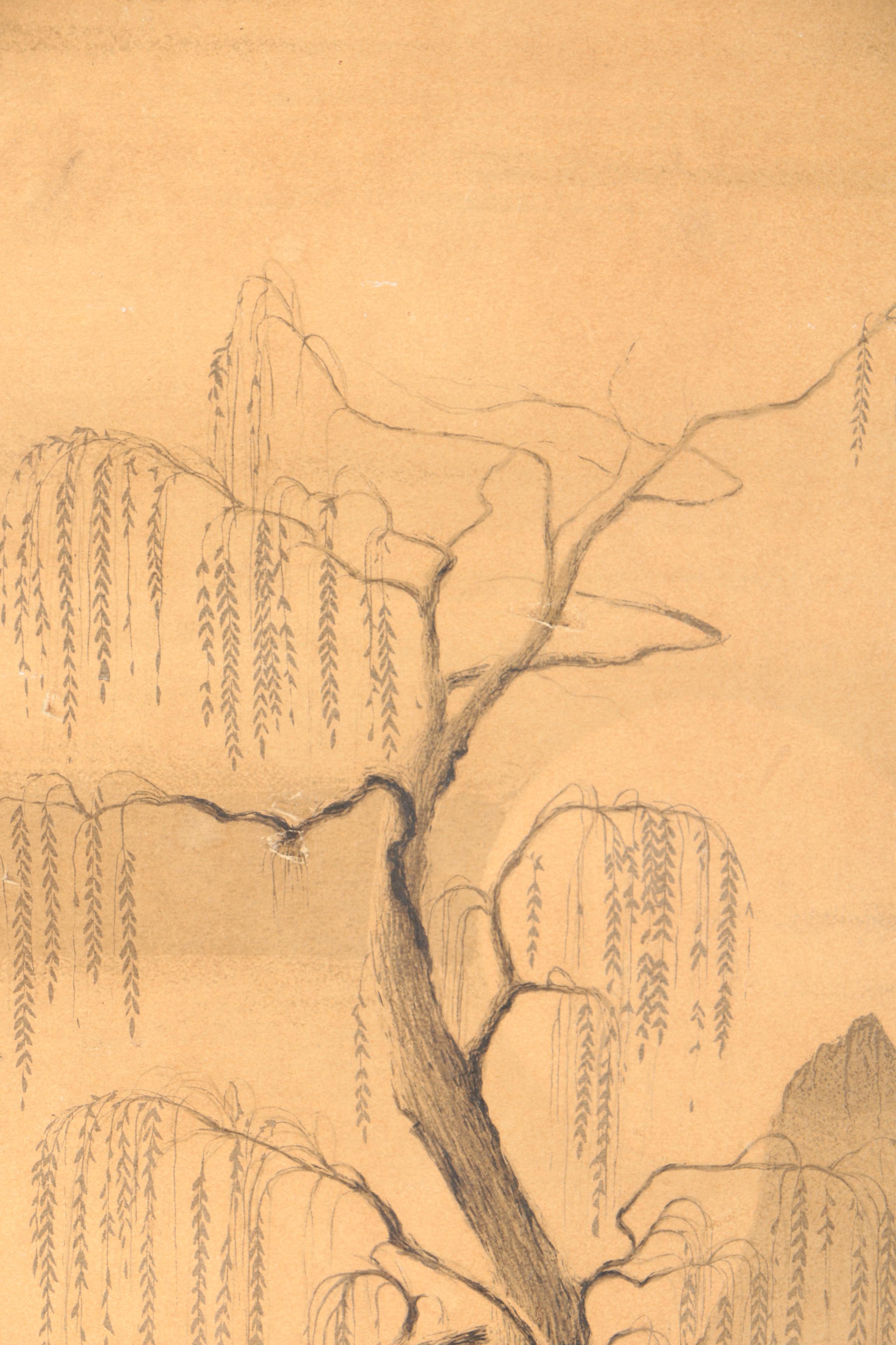 Asian-Inspired Lithograph Of A Lone Fisherman