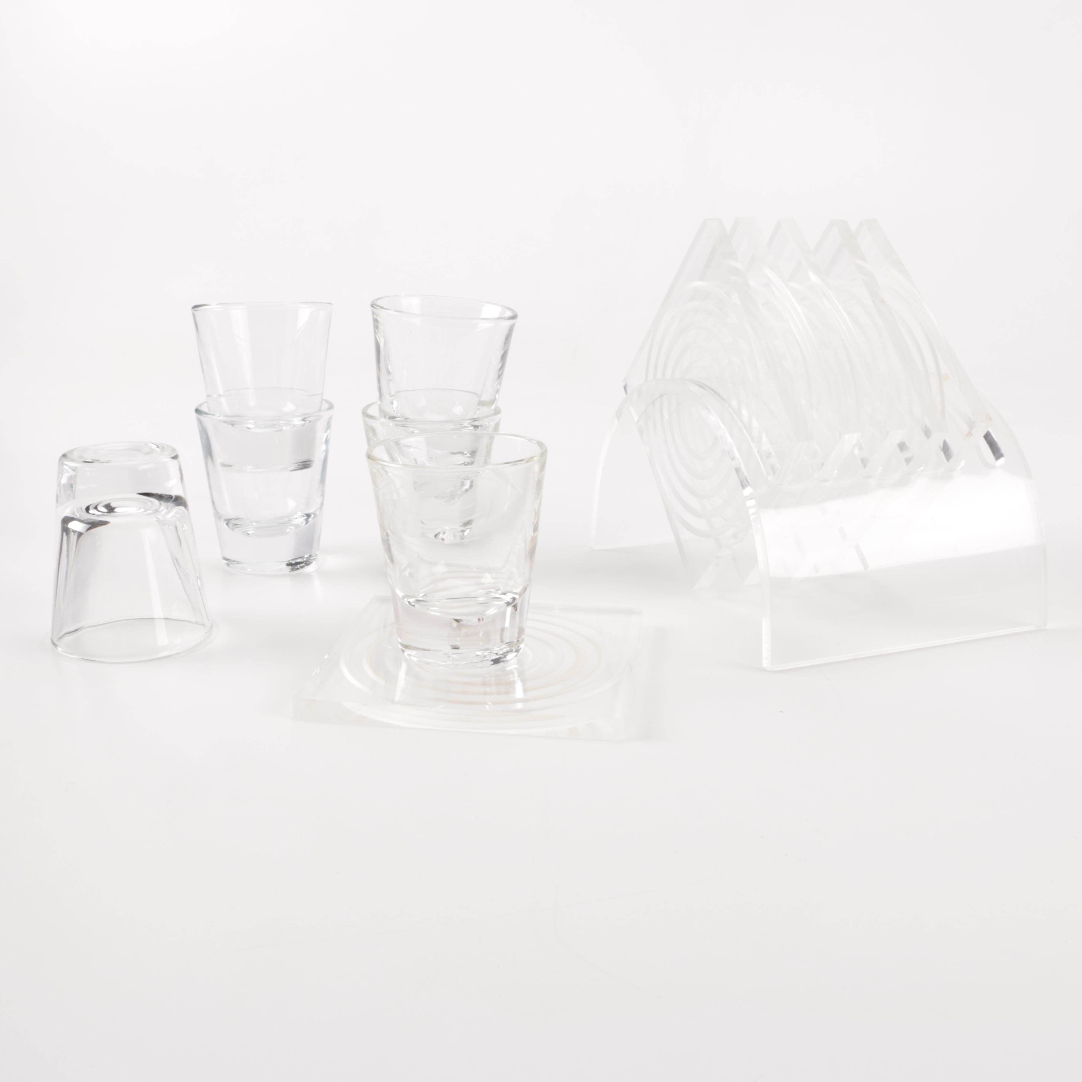 Crystal Shot Glasses and Plastic Coaster Set
