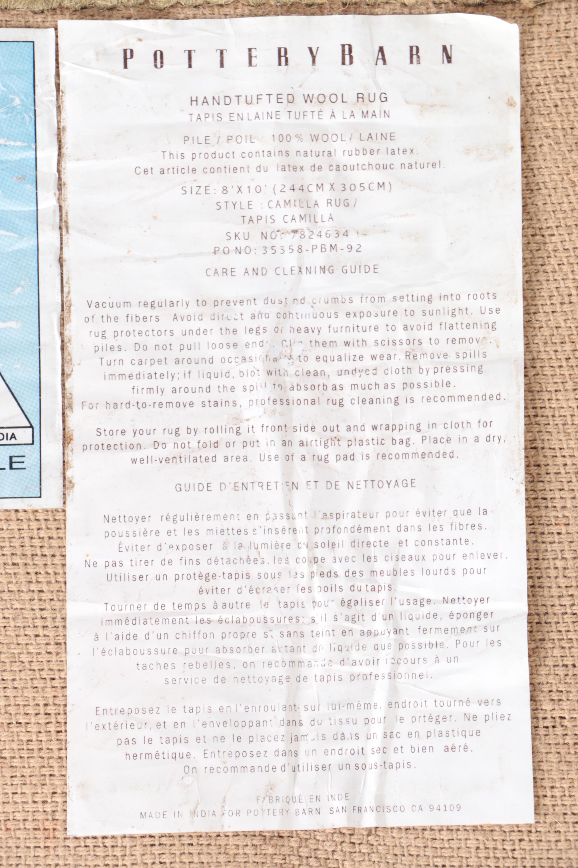 Hand-Tufted Pottery Barn "Camilla" Wool Area Rug