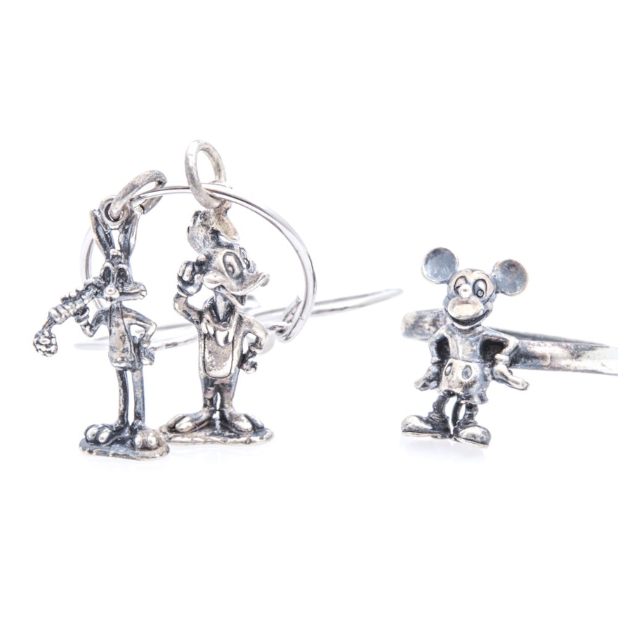 Sterling Silver Cartoon Character Charms and Ring