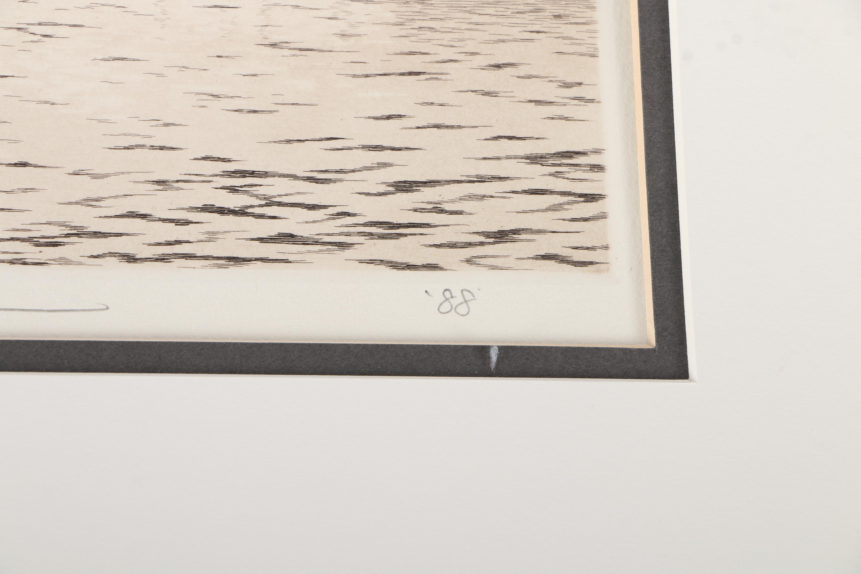 Vintage Ryohei Tanaka Etching on Paper of a Harbor