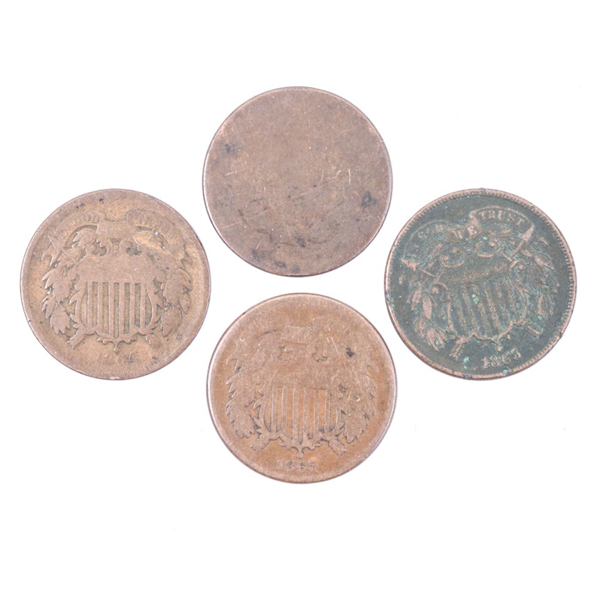 Four United States Two Cent Coins