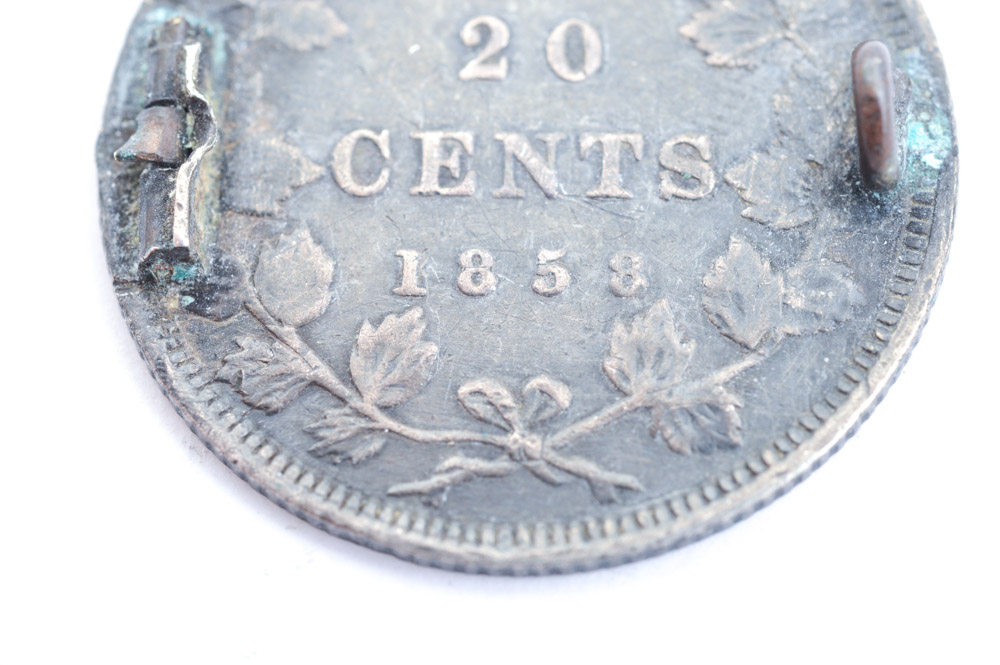 Silver Monogrammed 1858 Canadian Twenty Cent Piece Love Token