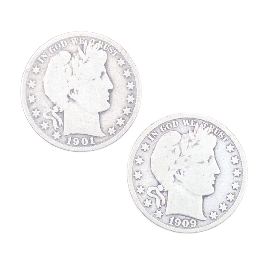 Silver United States Barber Half Dollar Coins