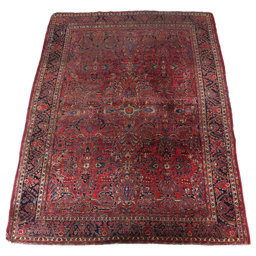 Semi-Antique Hand-Knotted Persian Sarouk Area Rug