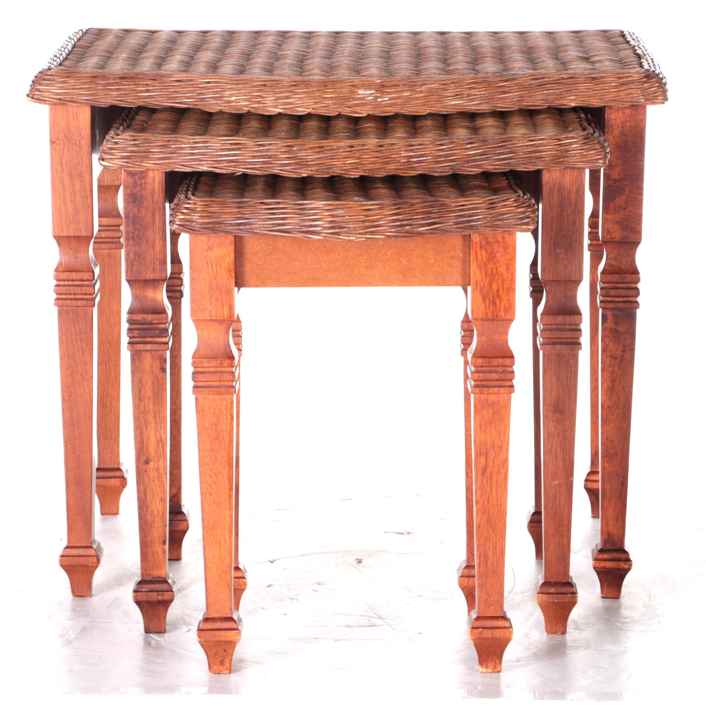 Wood and Wicker Nesting Tables