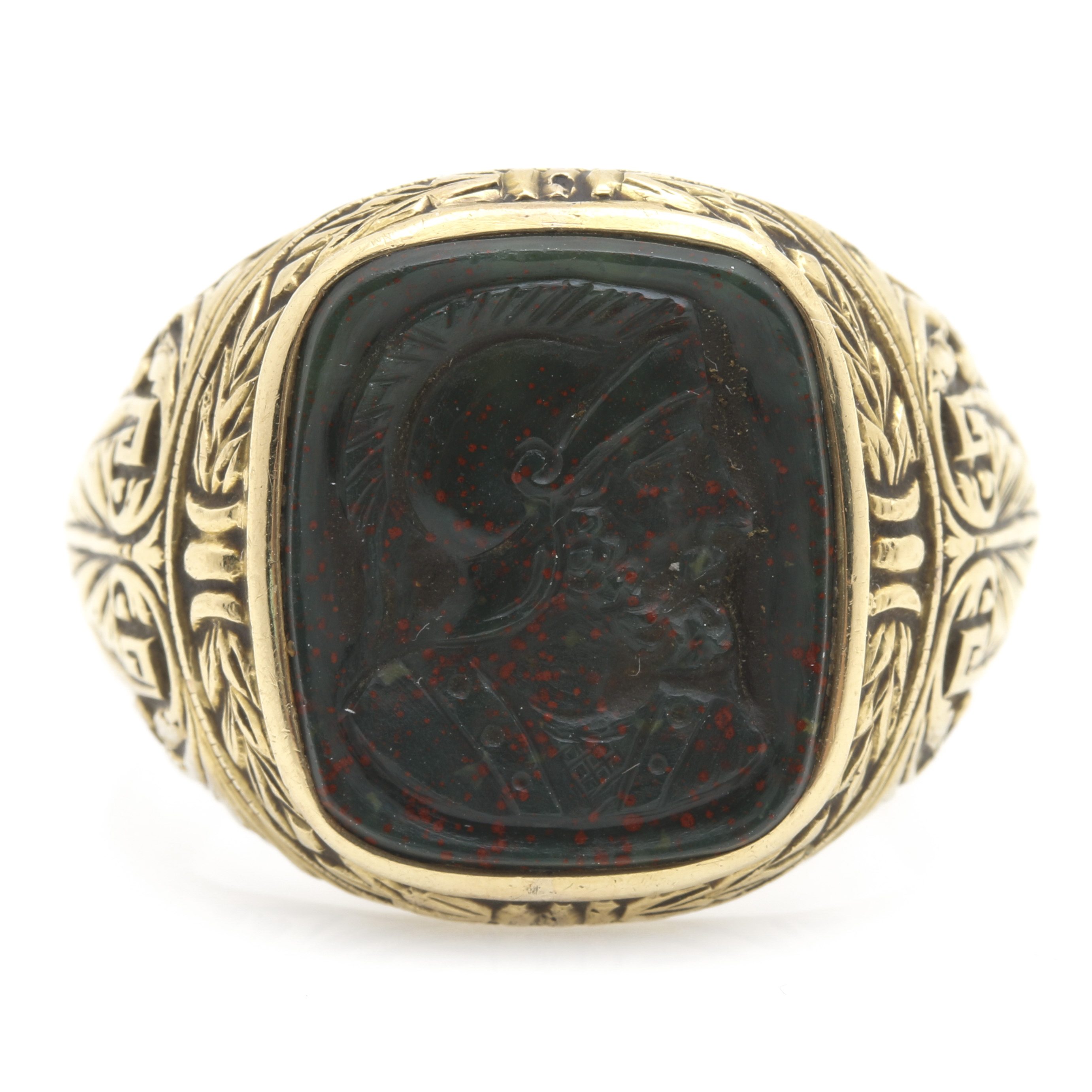 10K Yellow Gold Bloodstone Intaglio Ring